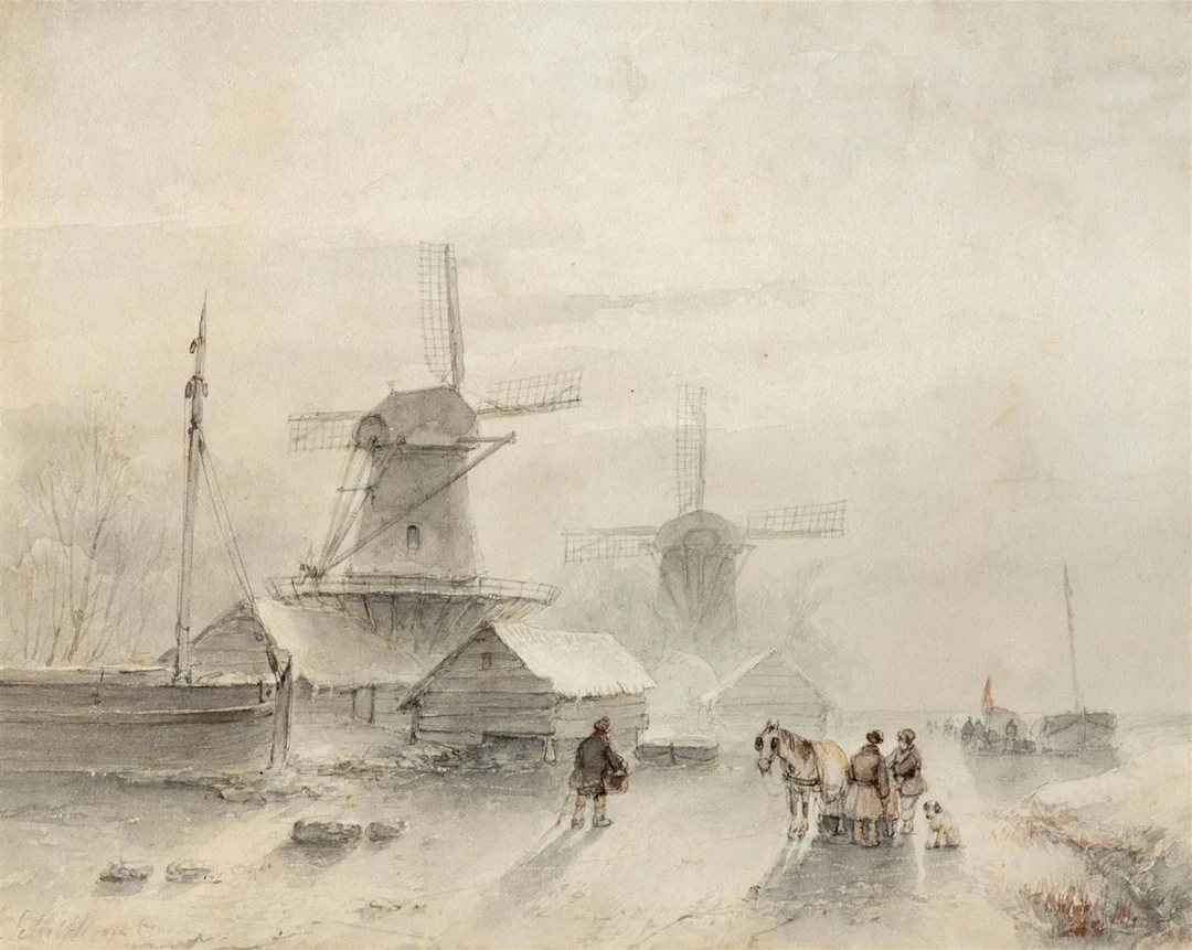 Andreas Schelfhout (The Hague 1787 - 1870) Windmills...