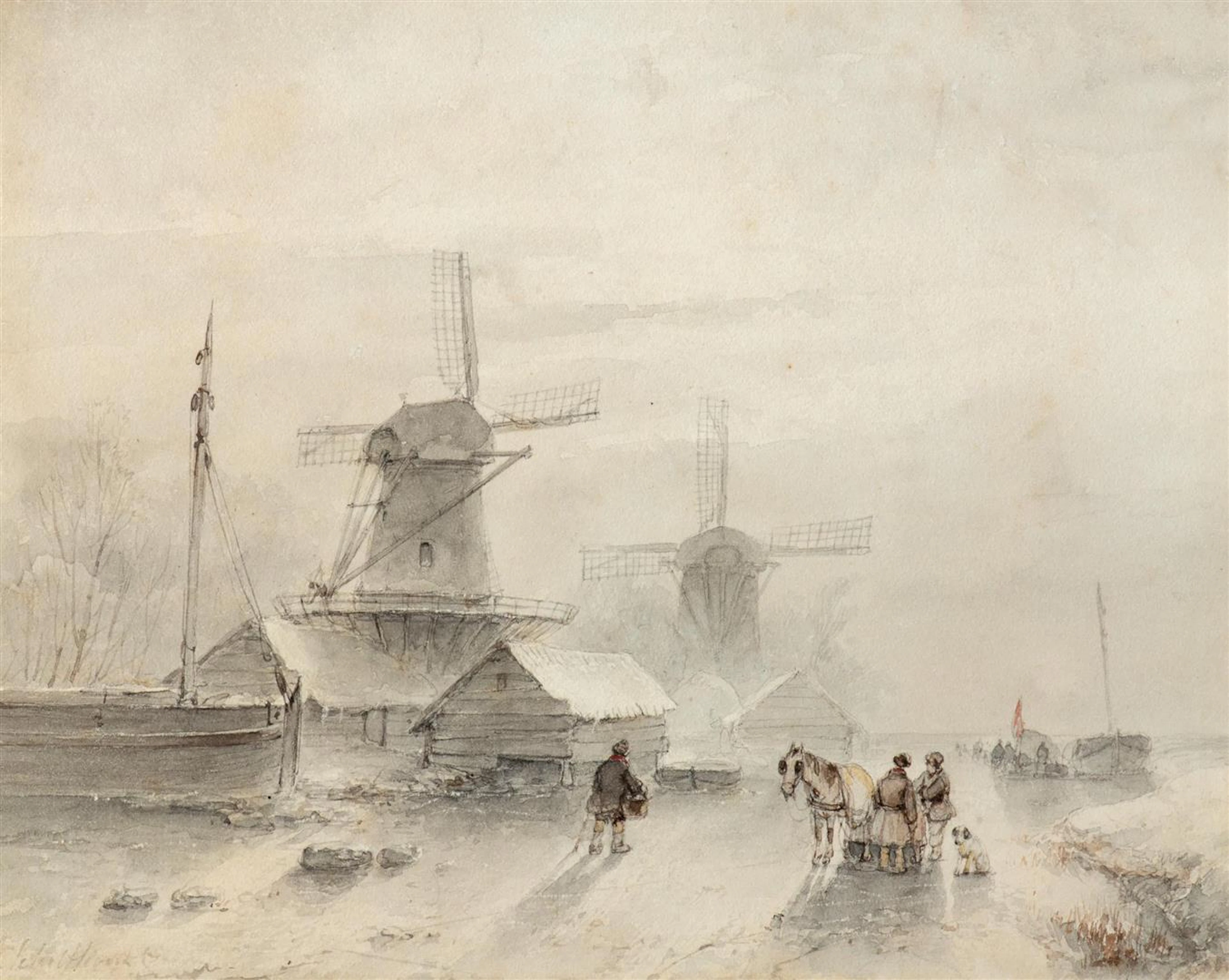 Andreas Schelfhout (The Hague 1787 - 1870) Windmills...