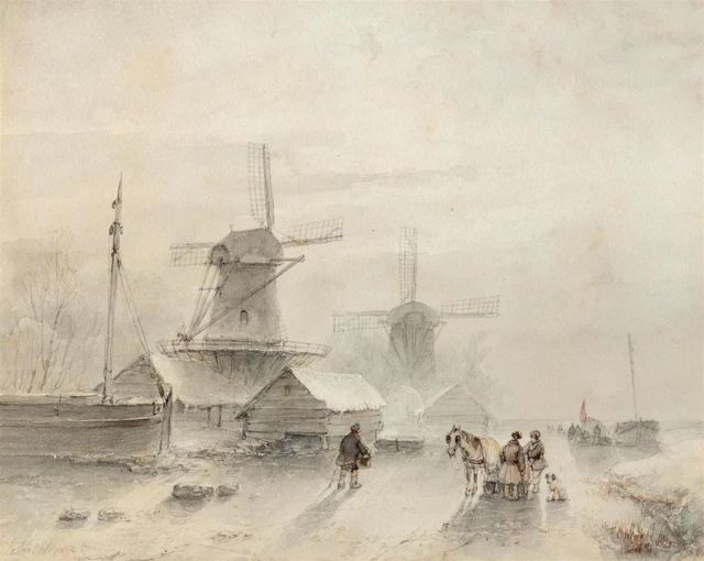 Andreas Schelfhout (The Hague 1787 - 1870) Windmills...