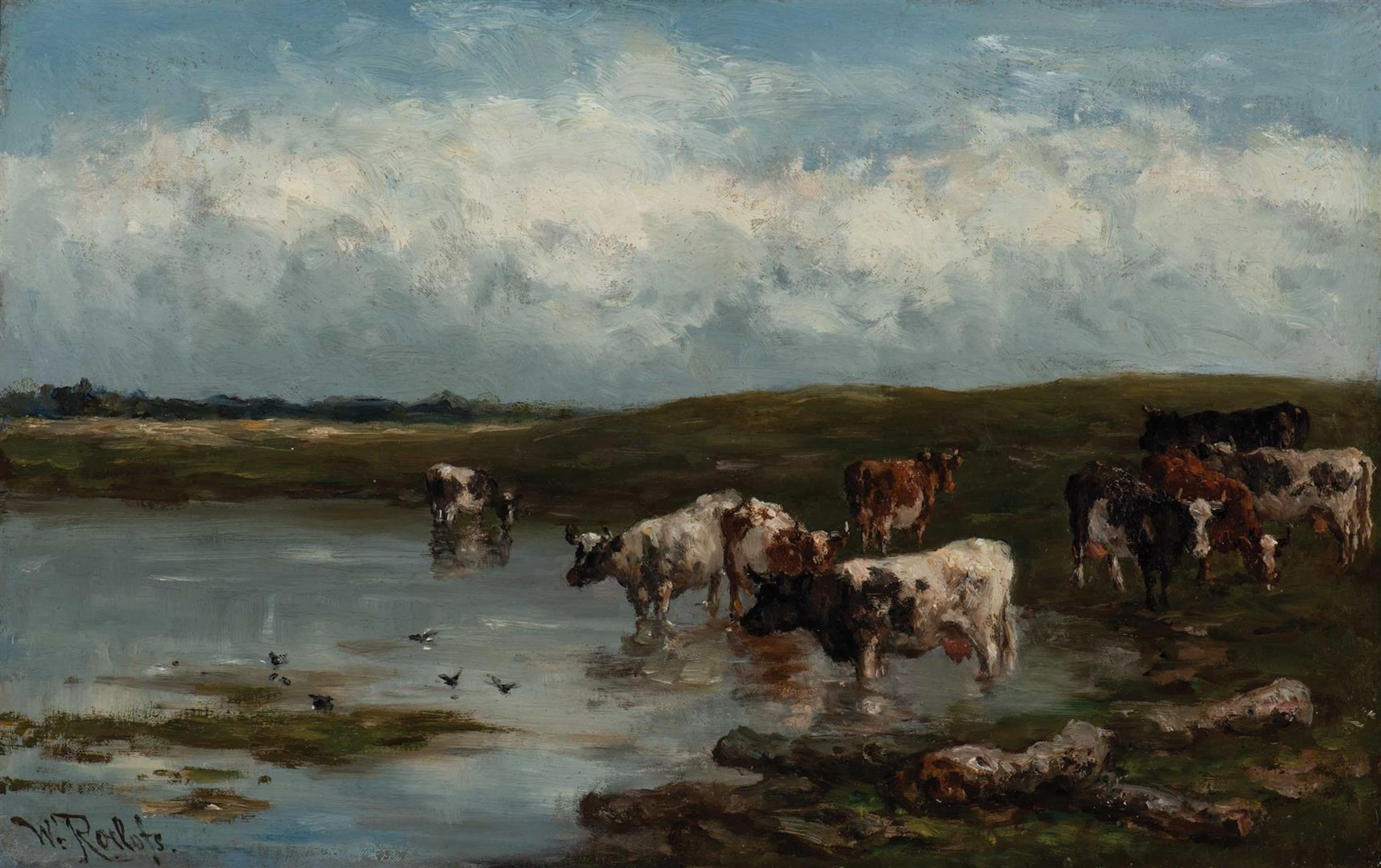 Willem Roelofs (Amsterdam 1822 - Berchem 1897) Wading...