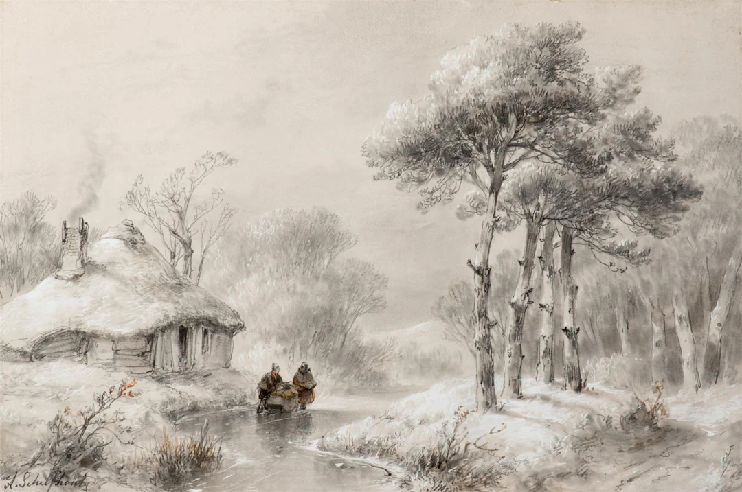 Andreas Schelfhout (The Hague 1787 - 1870) Wooded winter...