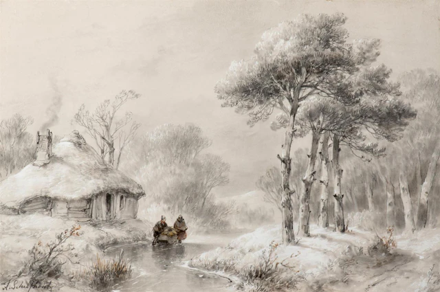 Andreas Schelfhout (The Hague 1787 - 1870) Wooded winter...