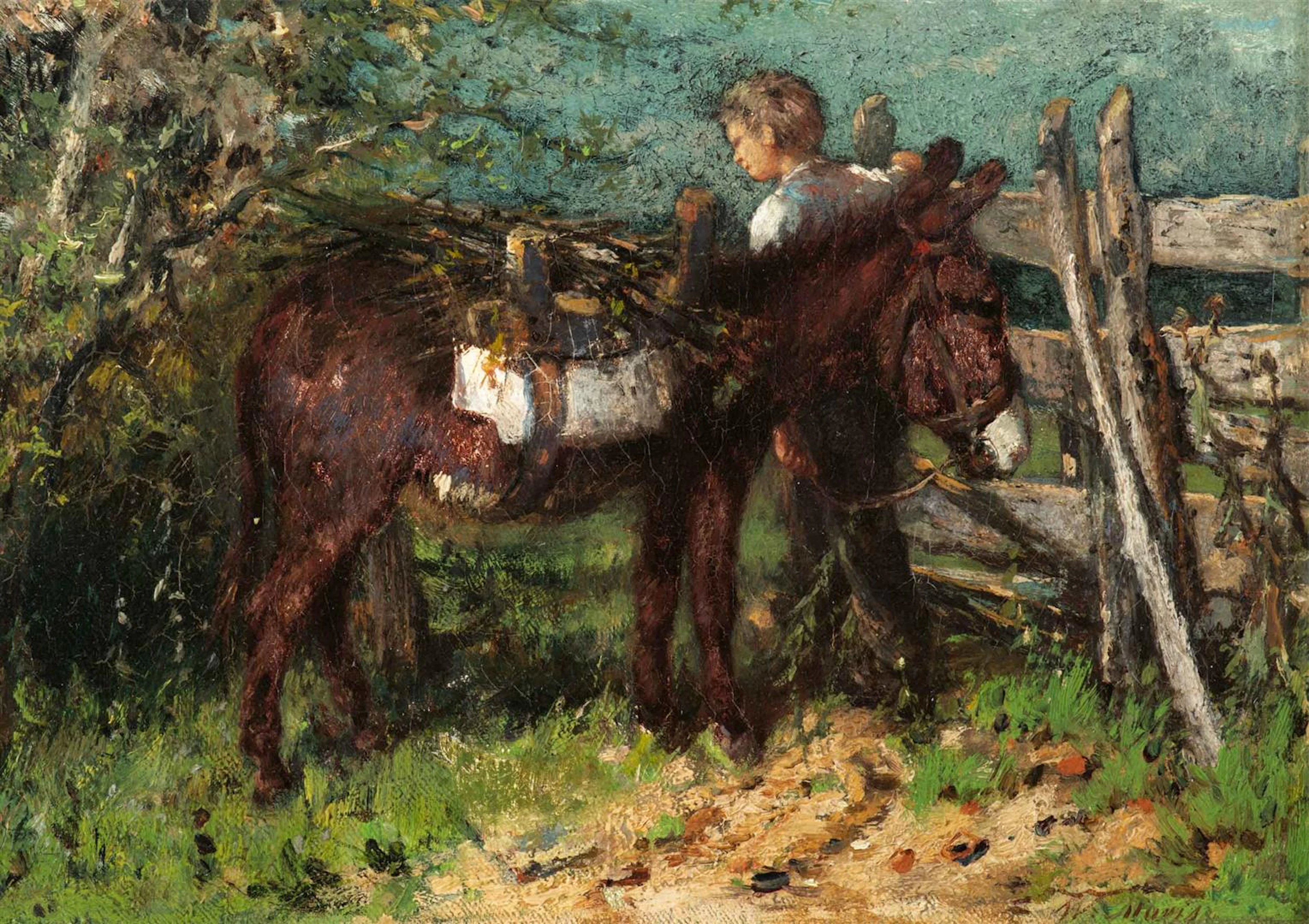 Willem Maris (The Hague 1844 - 1910) Boy gathering wood...