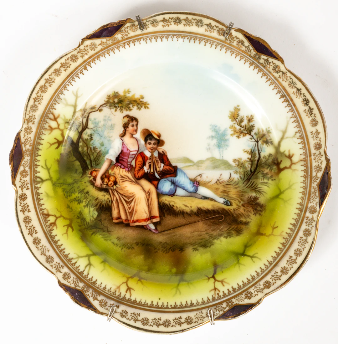 Lot 154: (12) DECORATIVE PORCELAIN PLATE WITH A ROMANTIC MOTIF