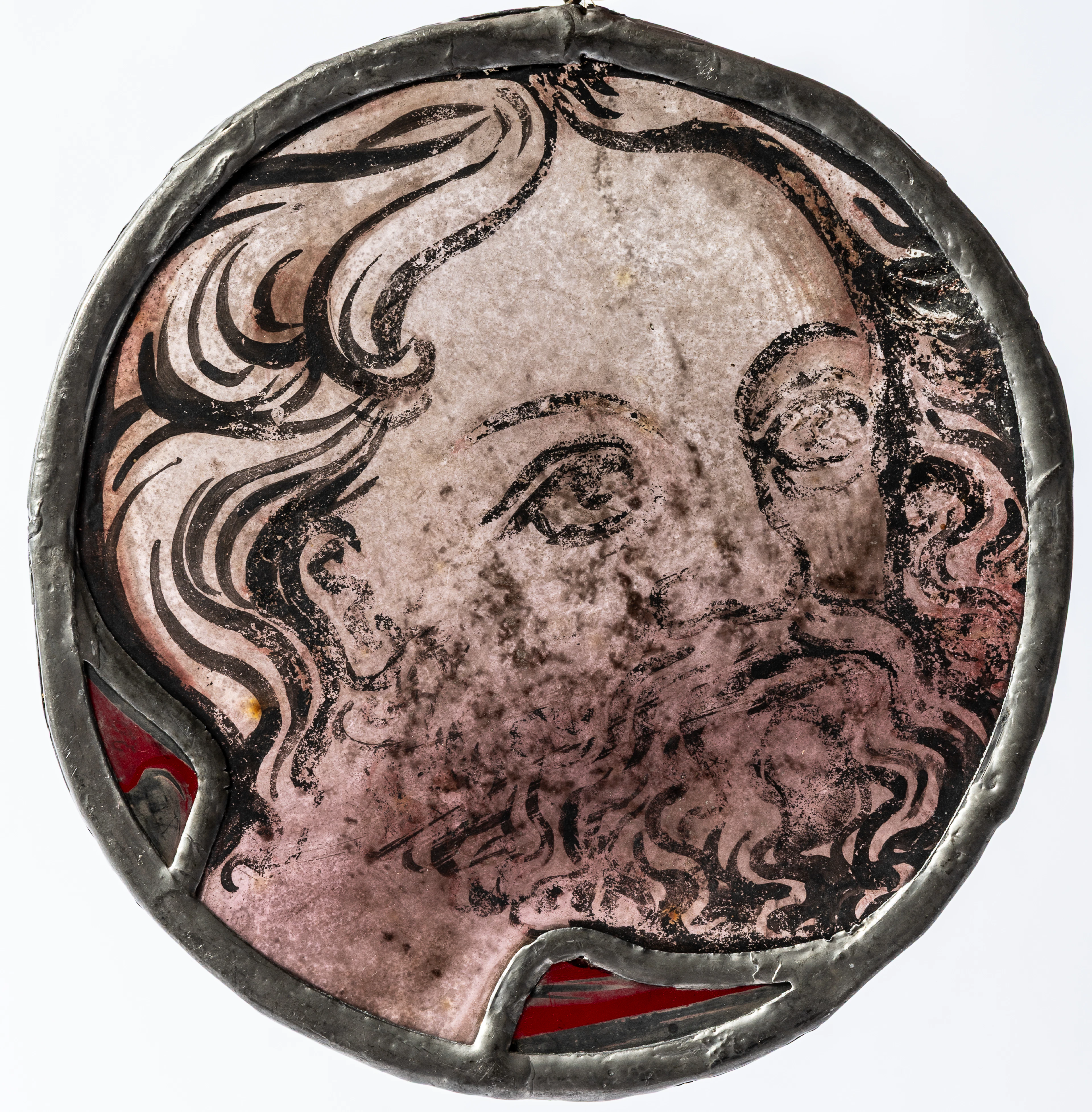 Lot 92: ROUND STAINED GLASS SHOWING ST. APOSTLE PETER (?)