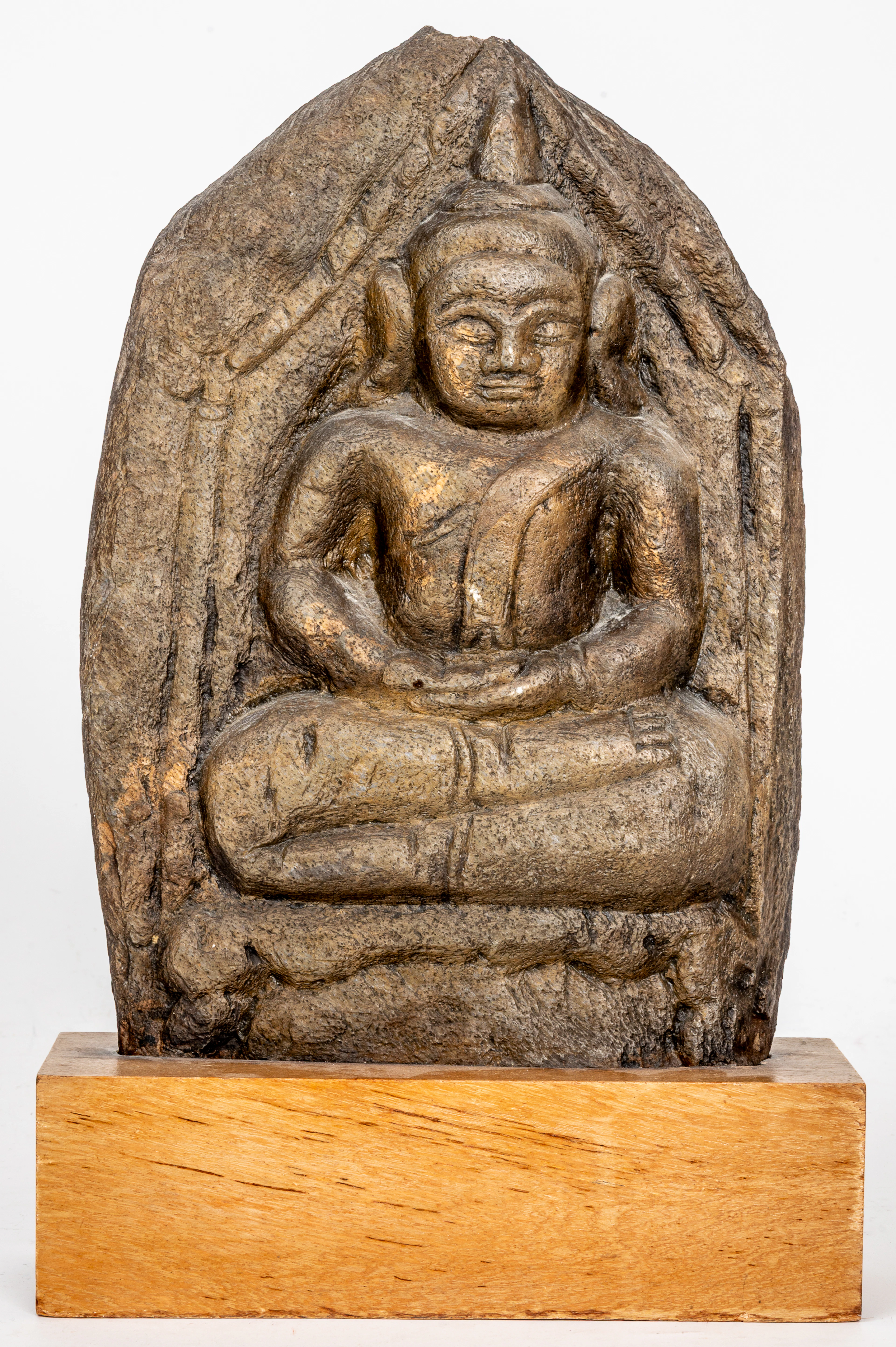 Lot 42: STONE RELIEF OF A SEATED BUDDHA