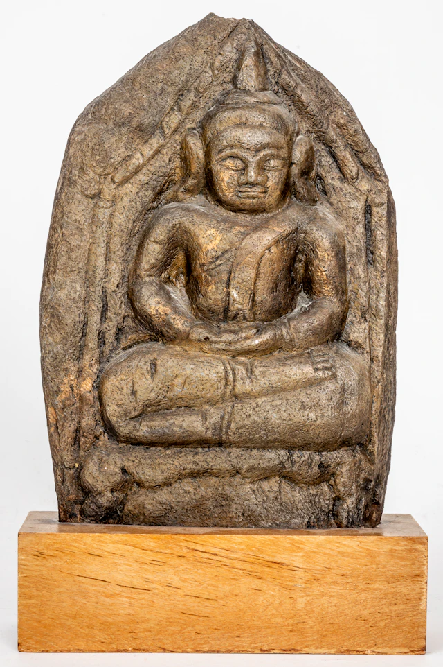 Lot 42: STONE RELIEF OF A SEATED BUDDHA