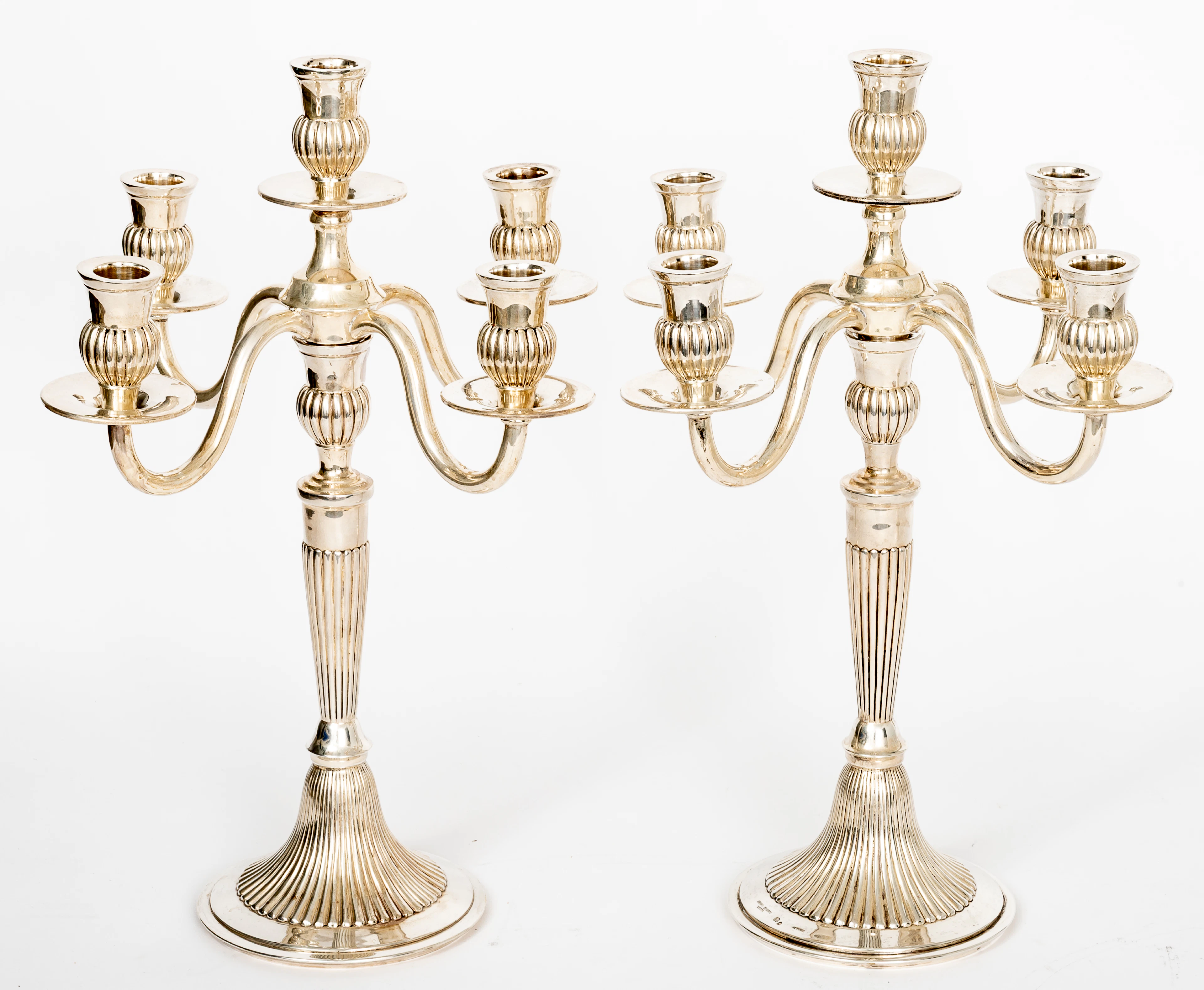 Lot 292: A PAIR OF FIVE-LIGHT SILVER CANDELABRA