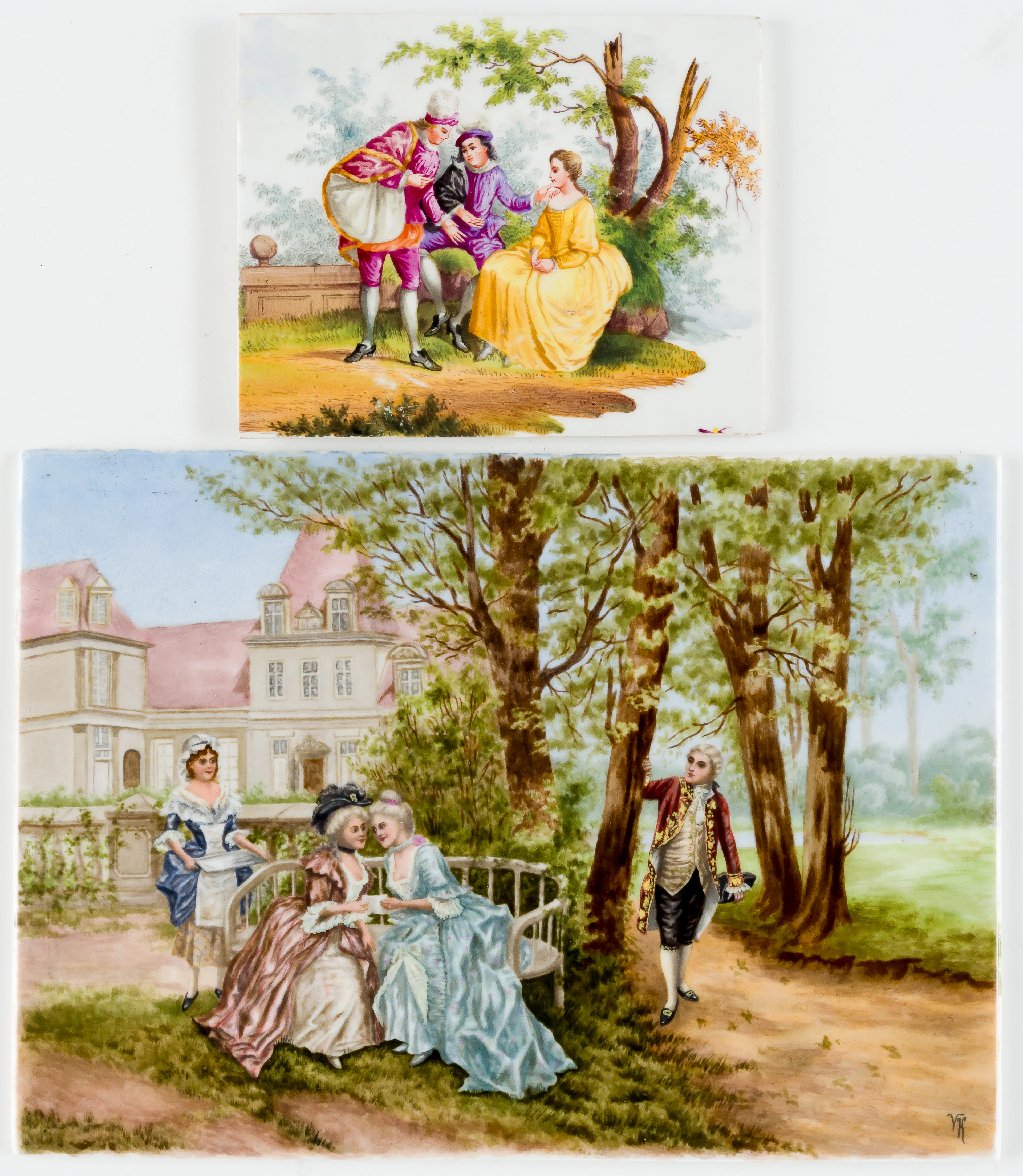 Lot 234: (72.80) 2 PORCELAIN PLAQUES SHOWING GALLANT SCENES
