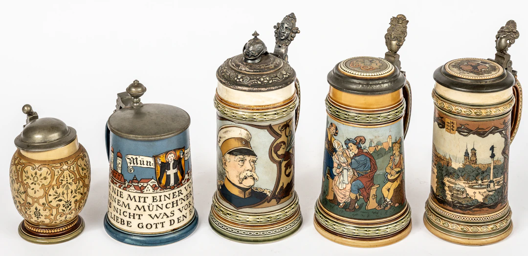 Lot 116: 5 VILLEROY & BOCH beer mugs with pewter lids