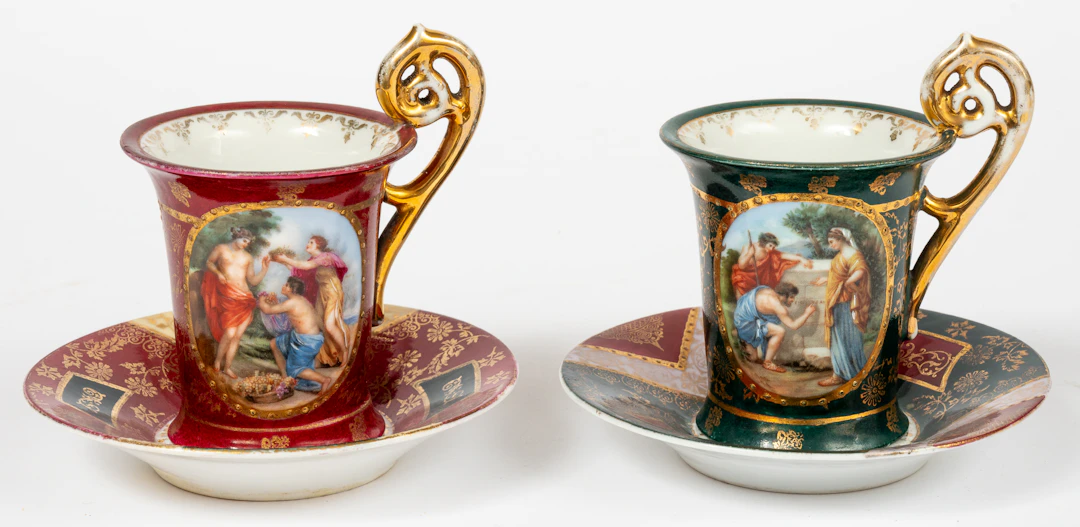 Lot 191: (136 A, B) TWO MOKKA CUPS WITH MYTHOLOGICAL SCENES