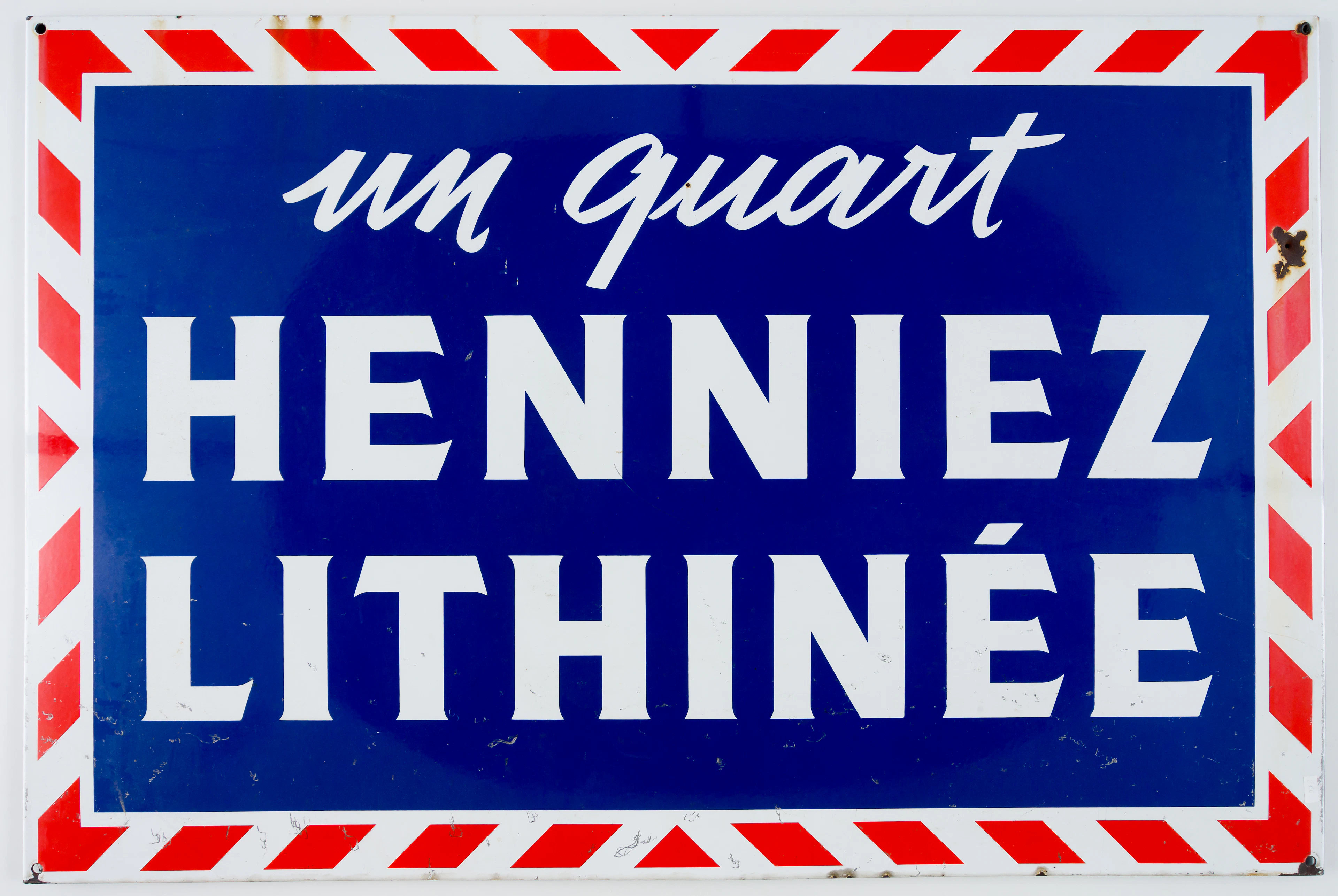 Lot 386: ENAMEL SIGN FOR HENNIEZ LITHINEE MINERAL WATER
