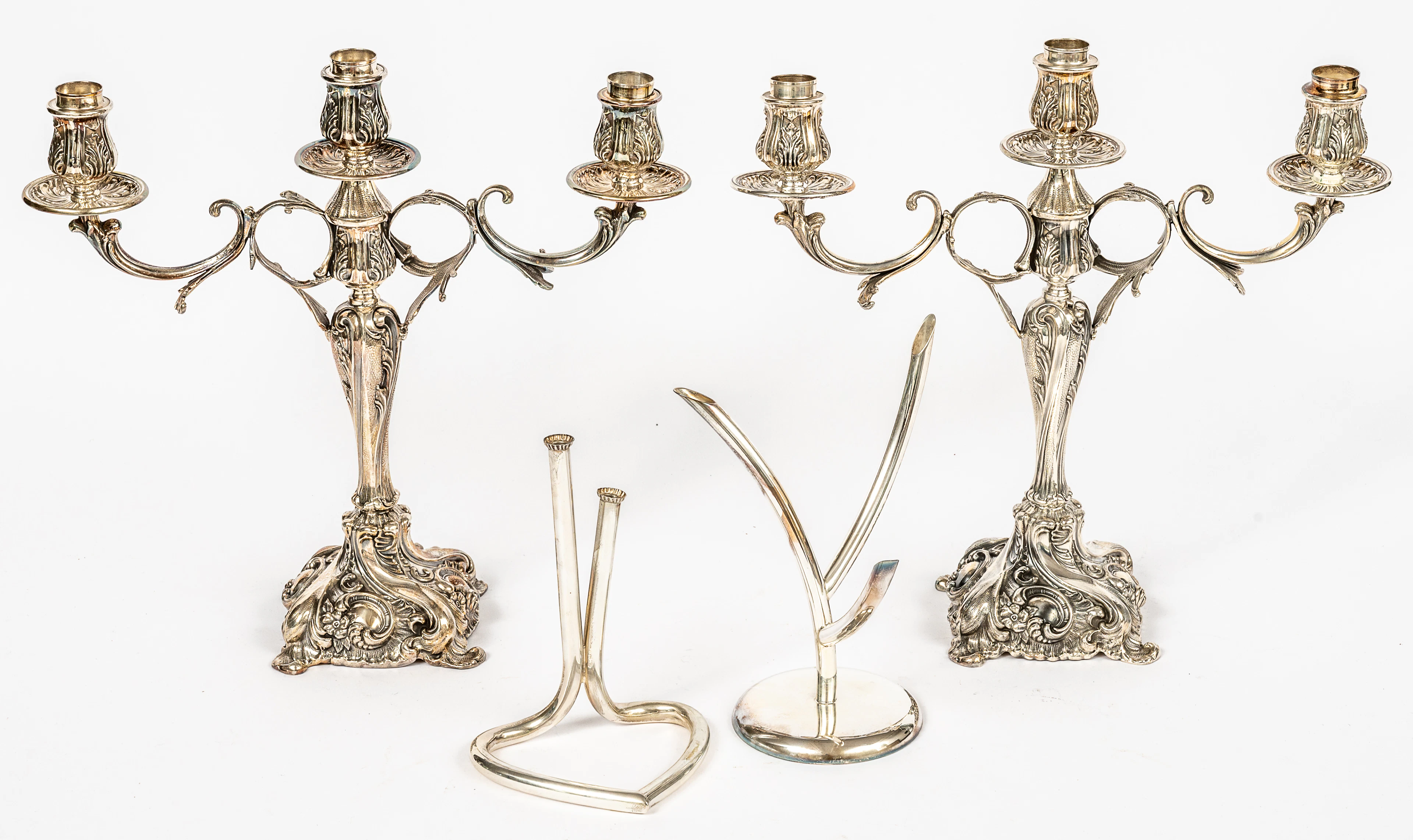 Lot 280: A PAIR OF PERUVANIAN CAMUSSO ROCOCO-STYLE CANDELABRA AND