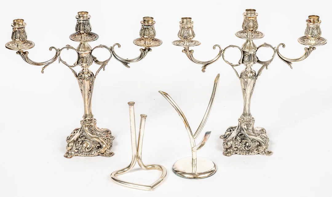 Lot 280: A PAIR OF PERUVANIAN CAMUSSO ROCOCO-STYLE CANDELABRA AND