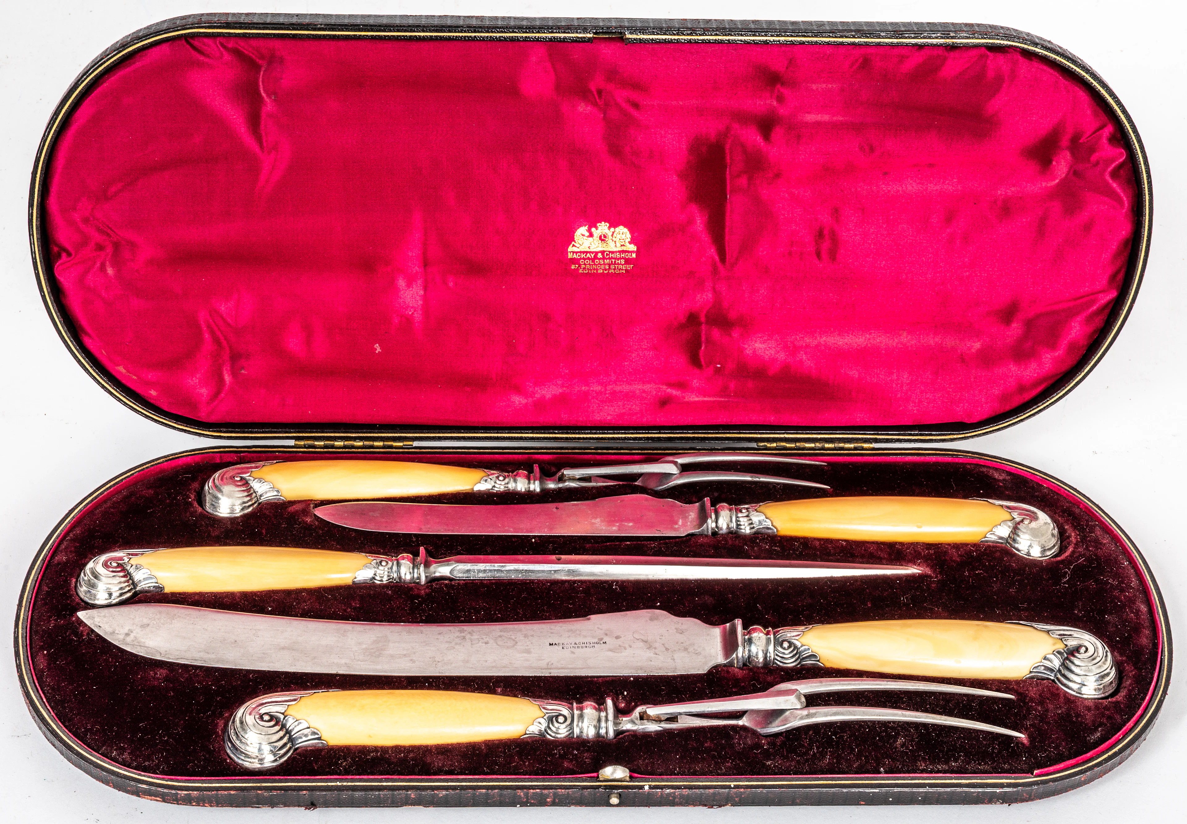 Lot 297: 5-PIECE CARVING SET BY MACKAY AND CHISHOLM, EDINBURGH