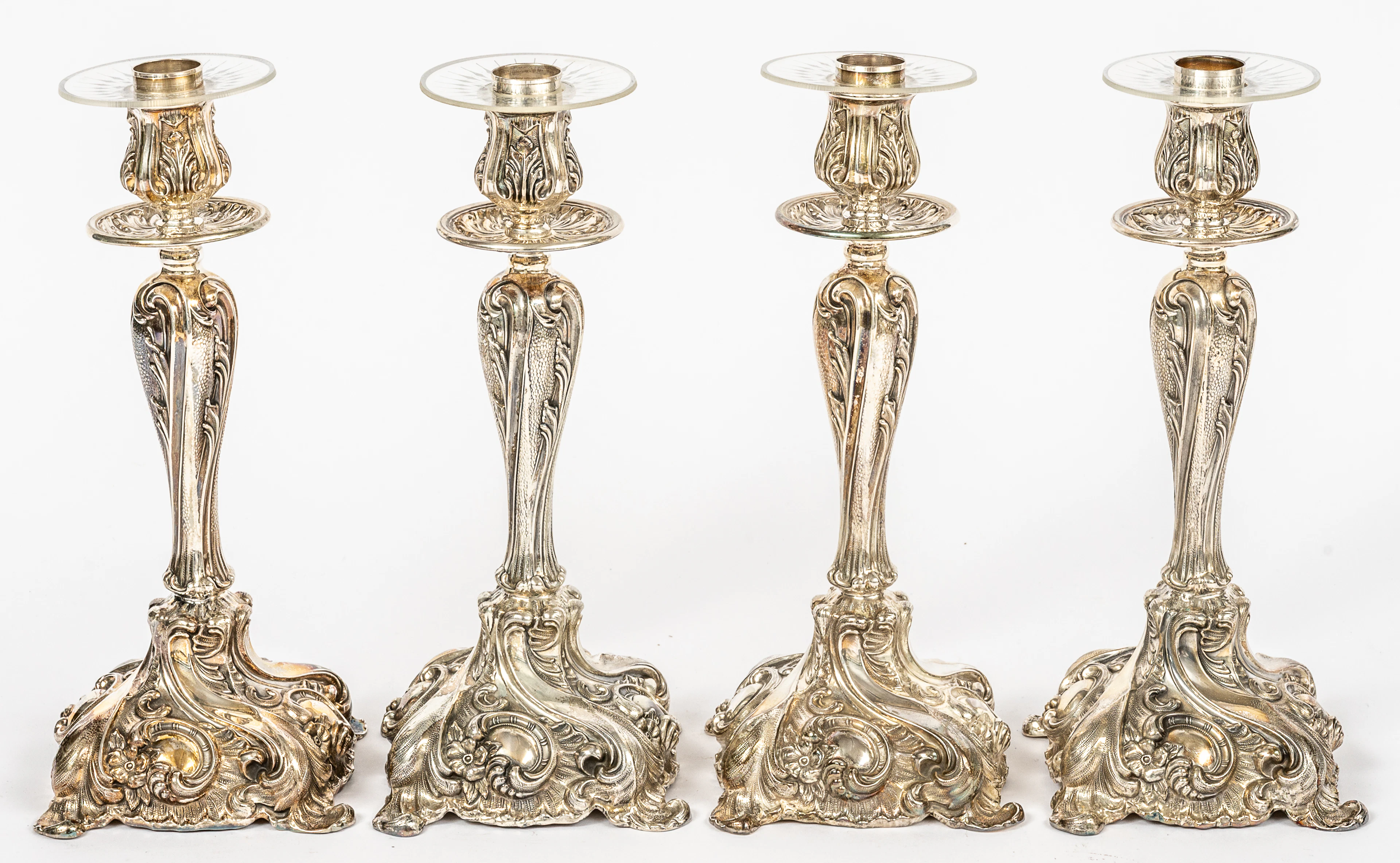 Lot 285: 4 PERUVIAN CAMUSSO ROCOCO-STYLE SILVER CANDLESTICKS