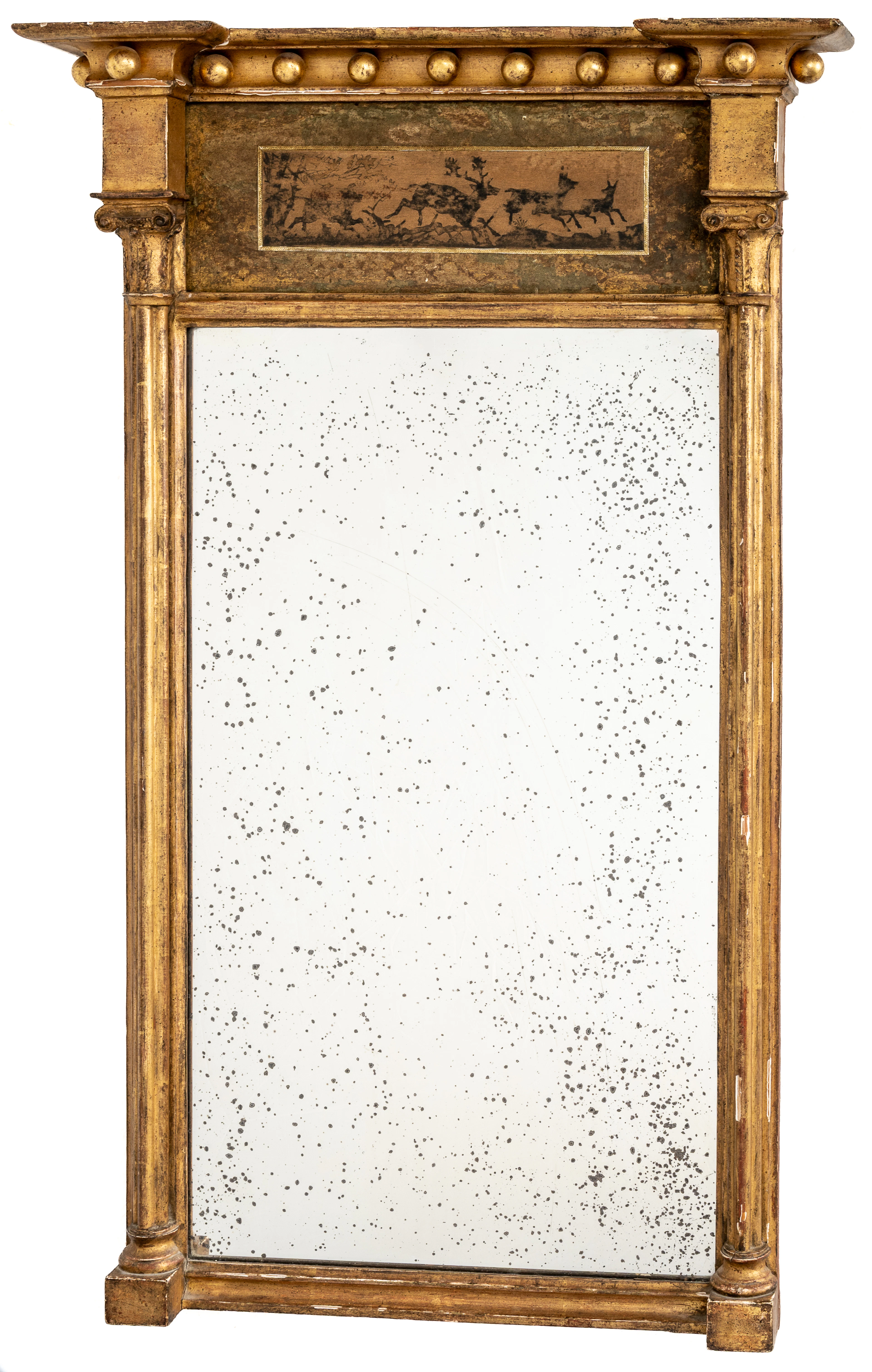 Lot 347: NEOCLASSICAL-STYLE PIER MIRROW WITH HUNTING MOTIFS