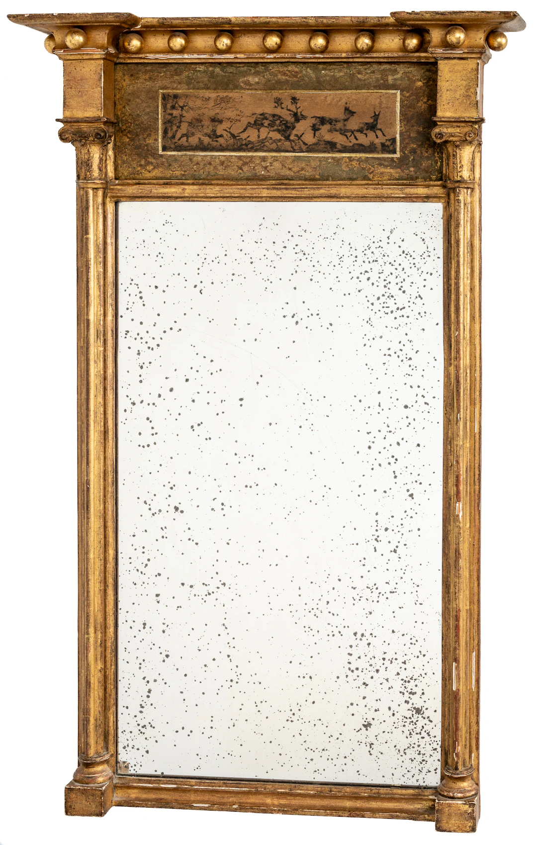Lot 347: NEOCLASSICAL-STYLE PIER MIRROW WITH HUNTING MOTIFS
