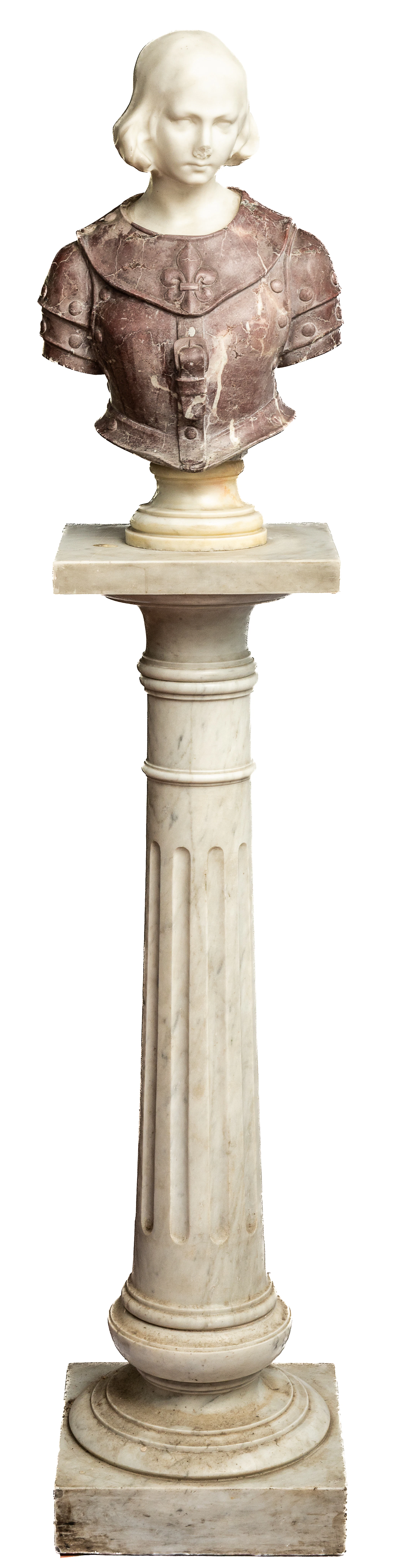 Lot 428: MARMOR BUST OF JOAN OF ARC ON A PEDESTAL