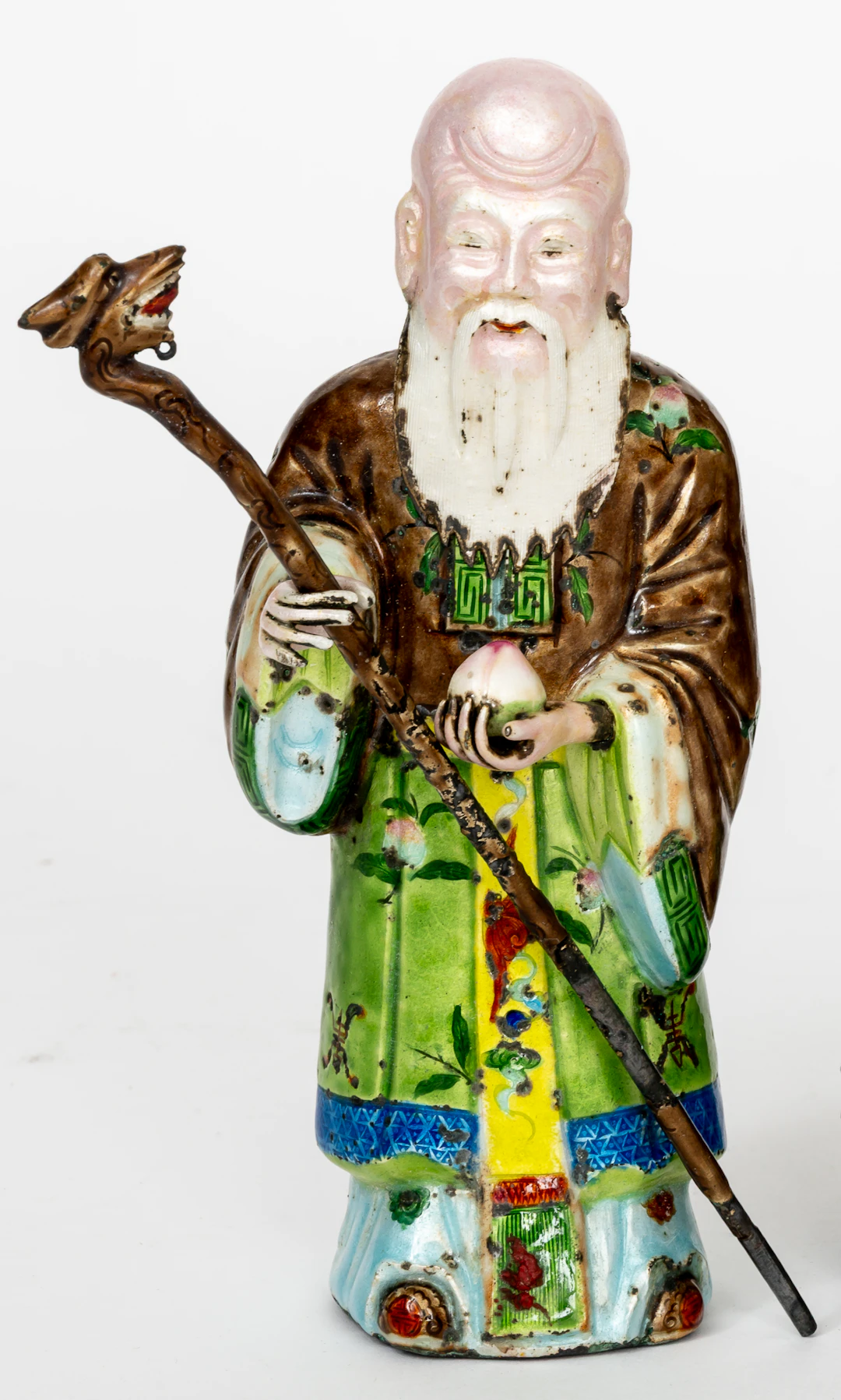 Lot 51: ENAMELLED CHINESE SHEET-METAL FIGURE OF SHOU LAO, THE TAOIST