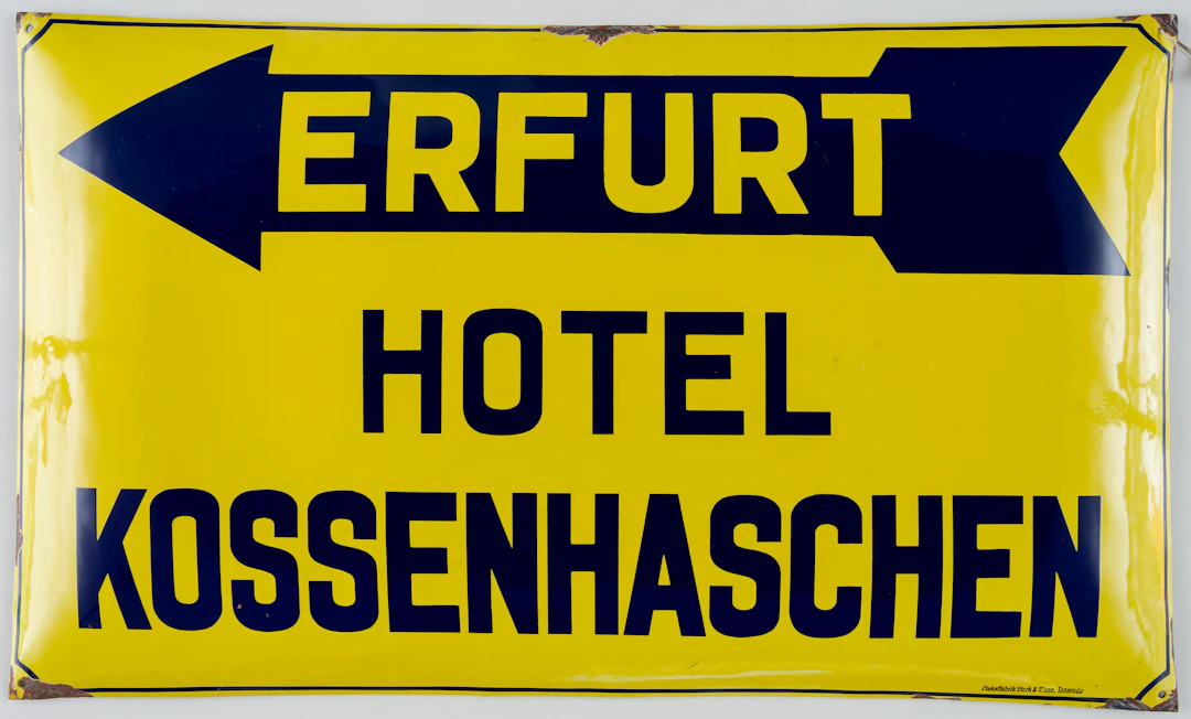 Lot 384: LARGE ENAMEL ADVERTISING SIGN FOR THE FORMER HOTEL KOSSENHASCHCHEN