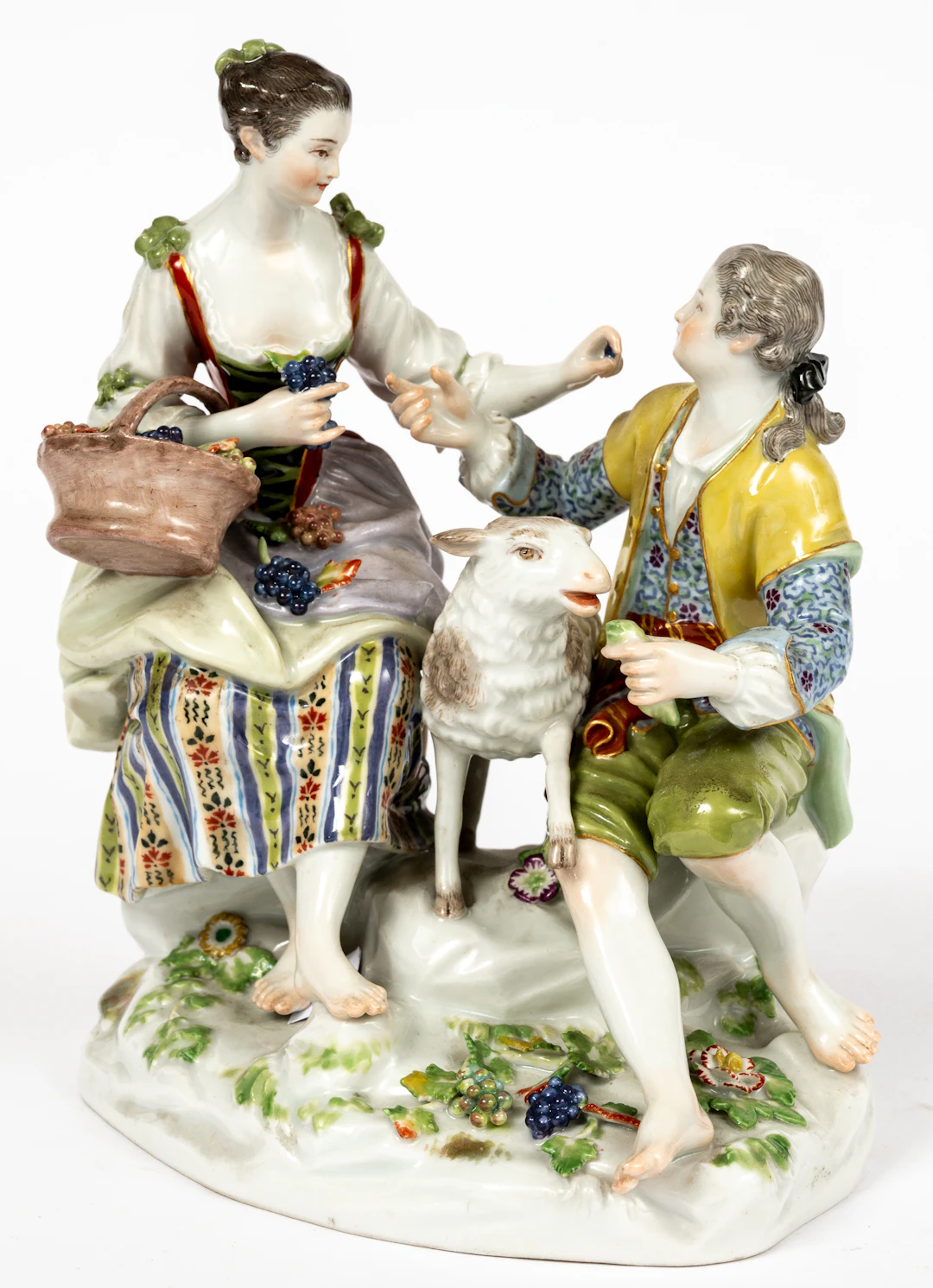 Lot 130: (129) MEISSEN PORCELAIN FIGURE GROUP 'SHEPHERD COUPLE WITH GRAPES'