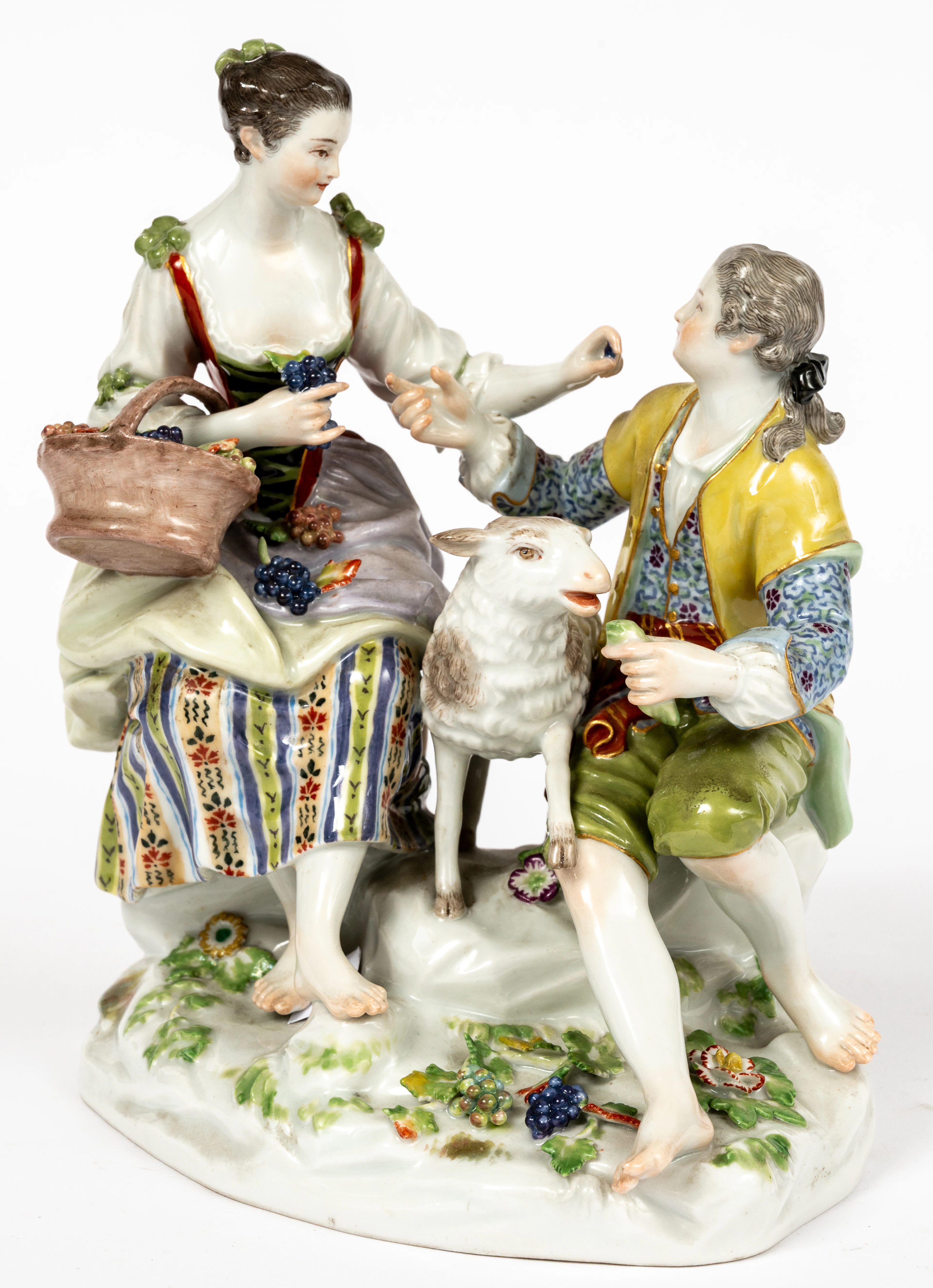 Lot 130: (129) MEISSEN PORCELAIN FIGURE GROUP 'SHEPHERD COUPLE WITH GRAPES'
