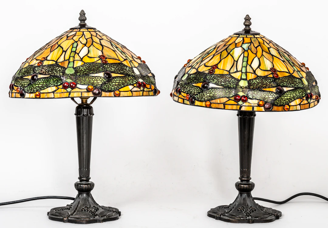 Lot 362: A PAIR OF TIFFANY-STYLE TABLE LAMPS