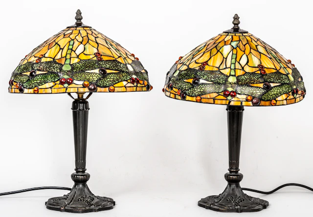 Lot 362: A PAIR OF TIFFANY-STYLE TABLE LAMPS