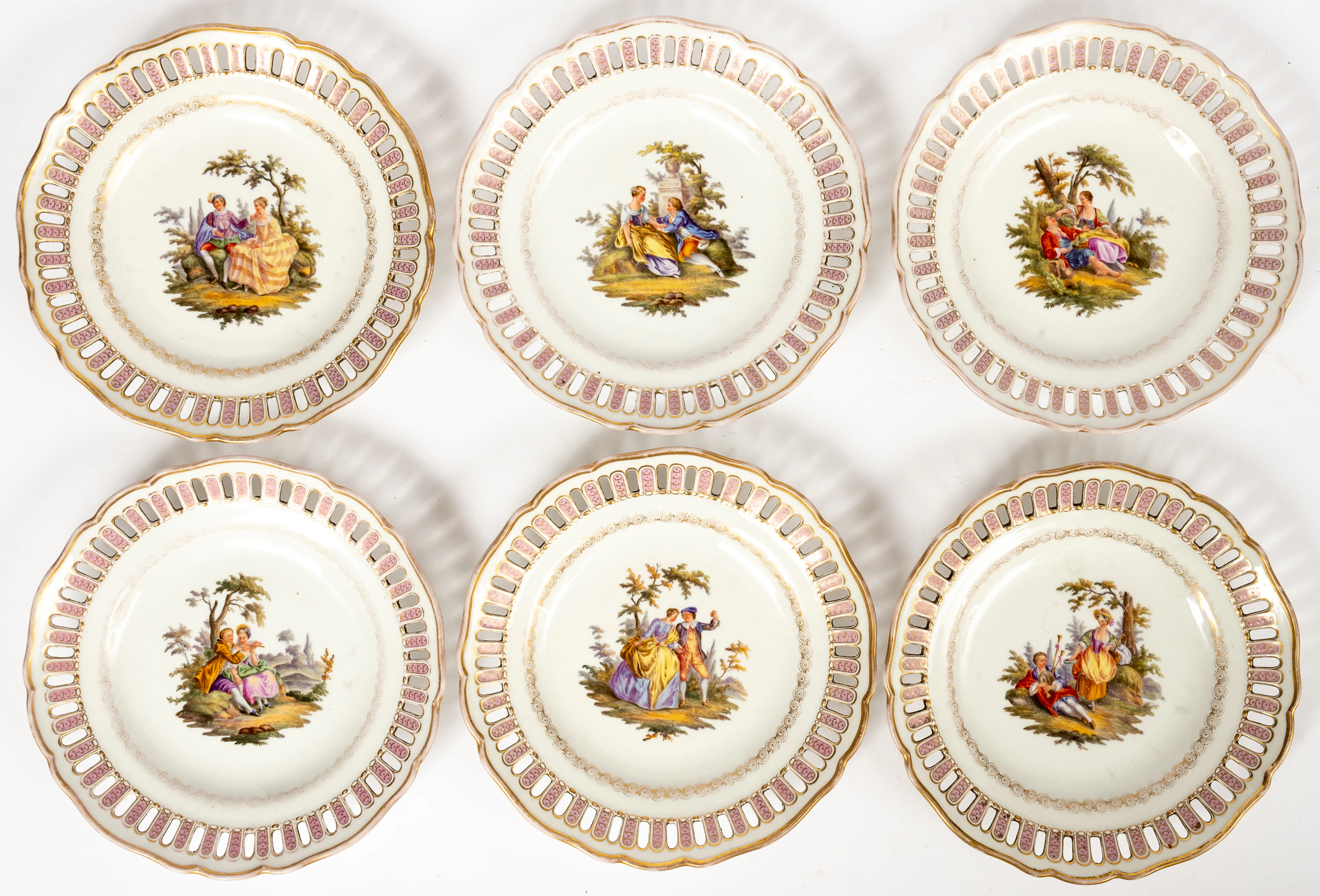 Lot 156: (61,62,68-71) 6 DECORATIVE PLATES WITH GALLANT SCENES AND
