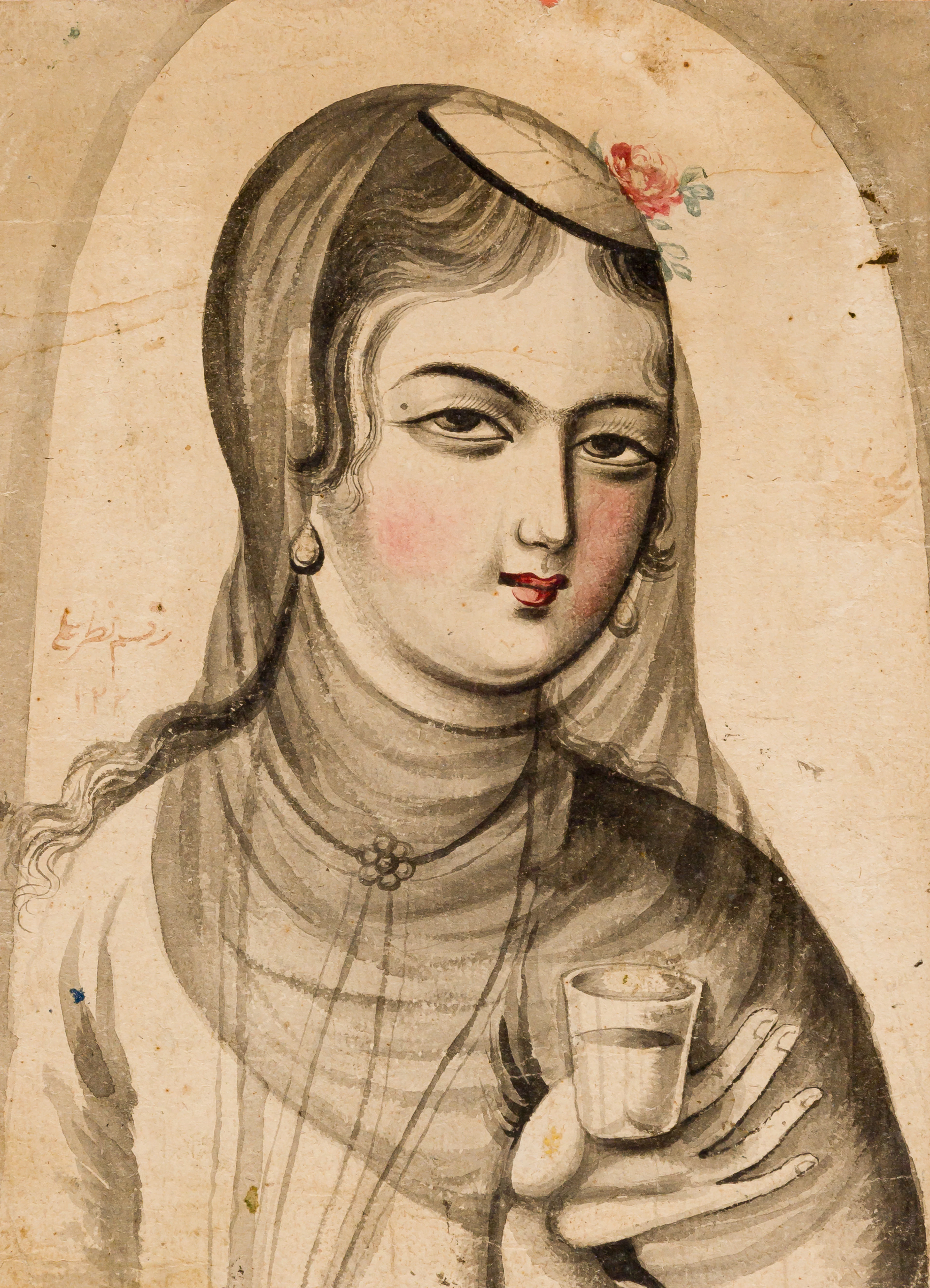 Lot 3: YOUNG WOMAN WITH VEIL, JEWELRY AND GLASS