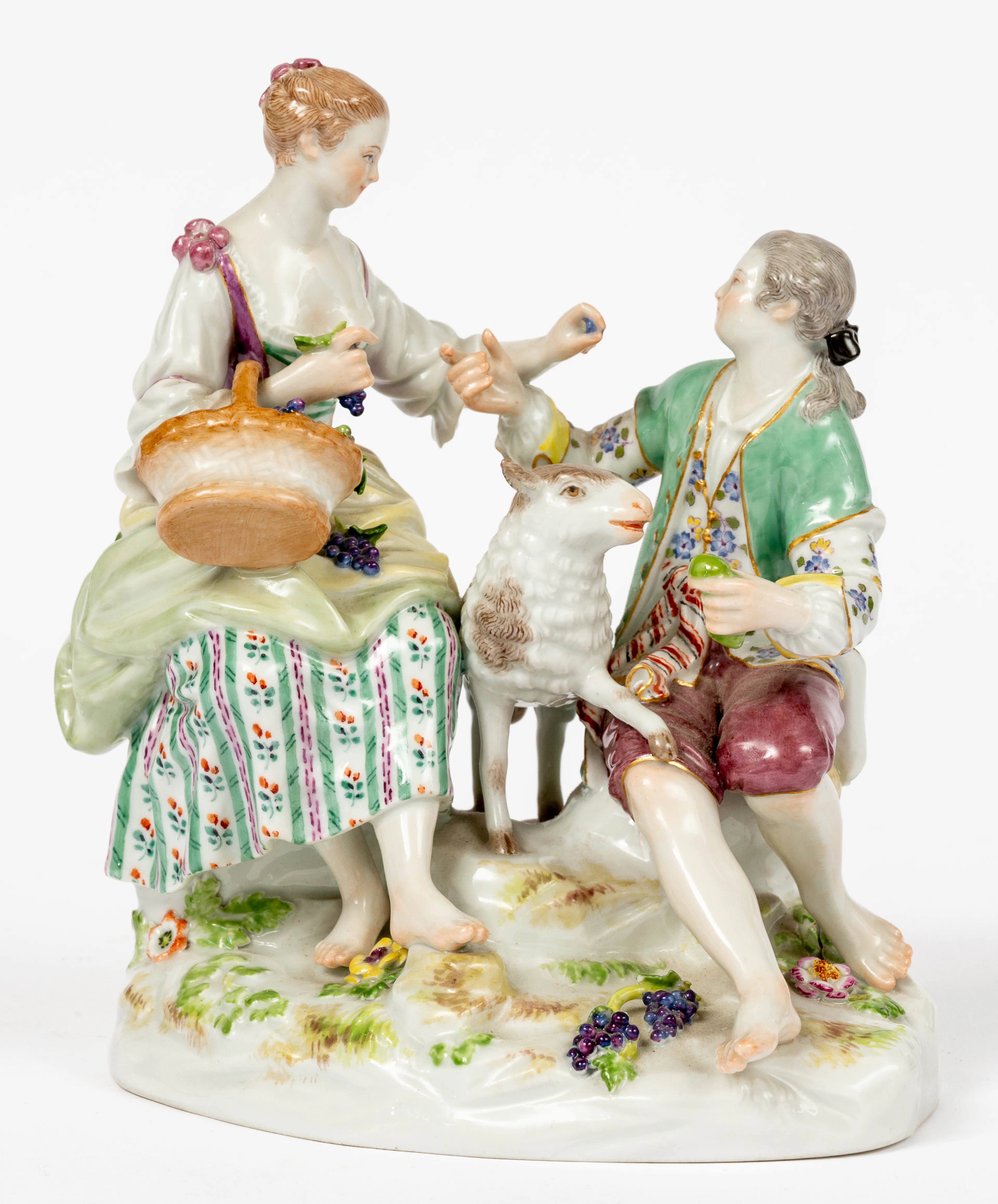 Lot 135: (130) MEISSEN PORCELAIN FIGURE GROUP 'SHEPHERD COUPLE WITH GRAPES'