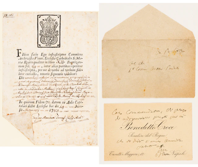 Lot 406: CERTIFIED EXTRACT FROM A BAPTISM REGISTER AND BUSINESS CARD