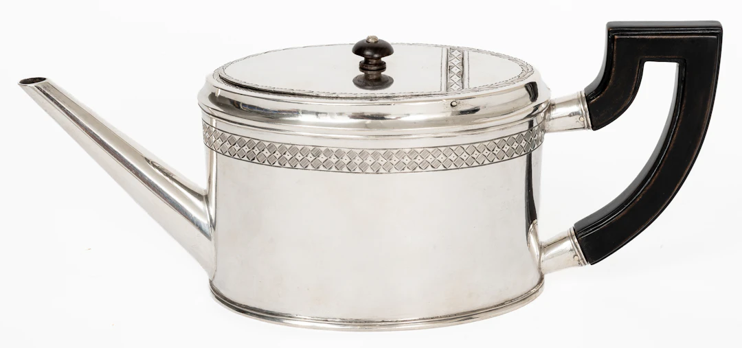 Lot 289: SILVER TEAPOT WITH WOODEN HANDLE