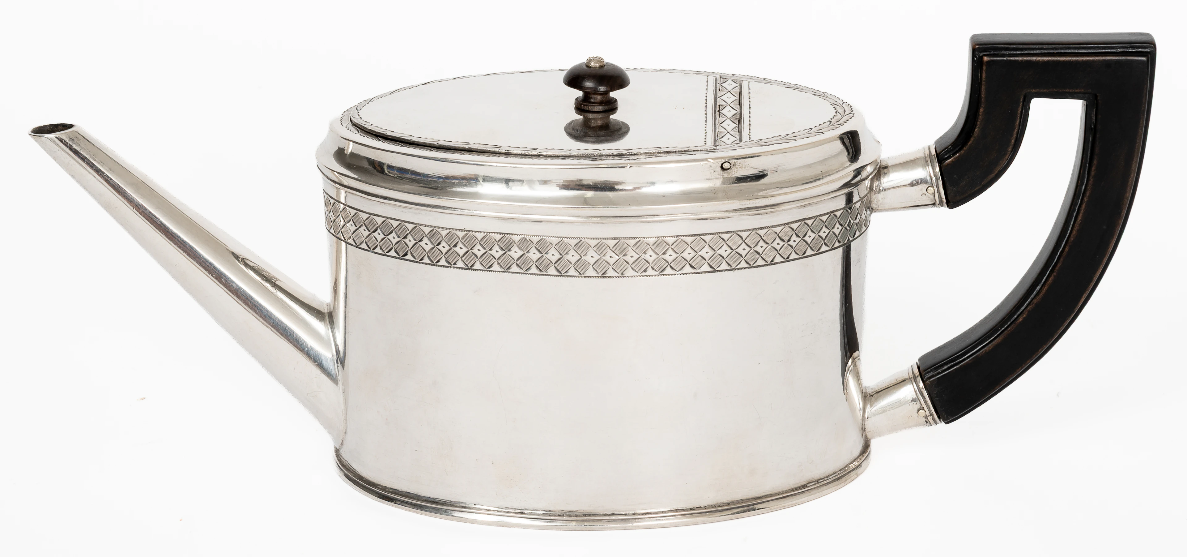 Lot 289: SILVER TEAPOT WITH WOODEN HANDLE