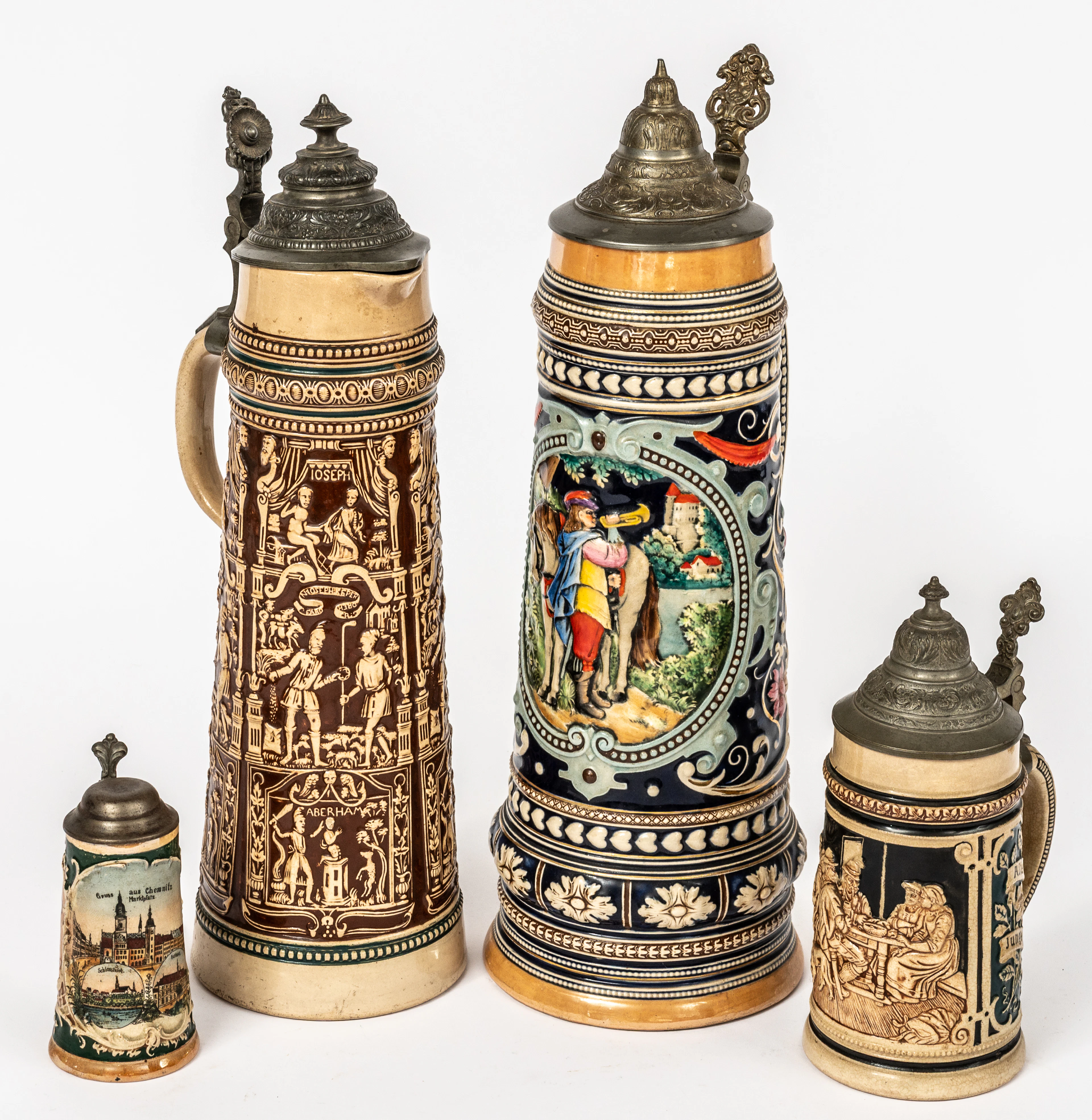 Lot 117: 4 BEER MUGS WITH PEWTER LIDS