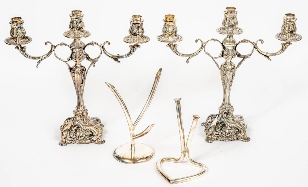 Lot 281: A PAIR OF PERUVANIAN CAMUSSO ROCOCO-STYLE CANDELABRA AND