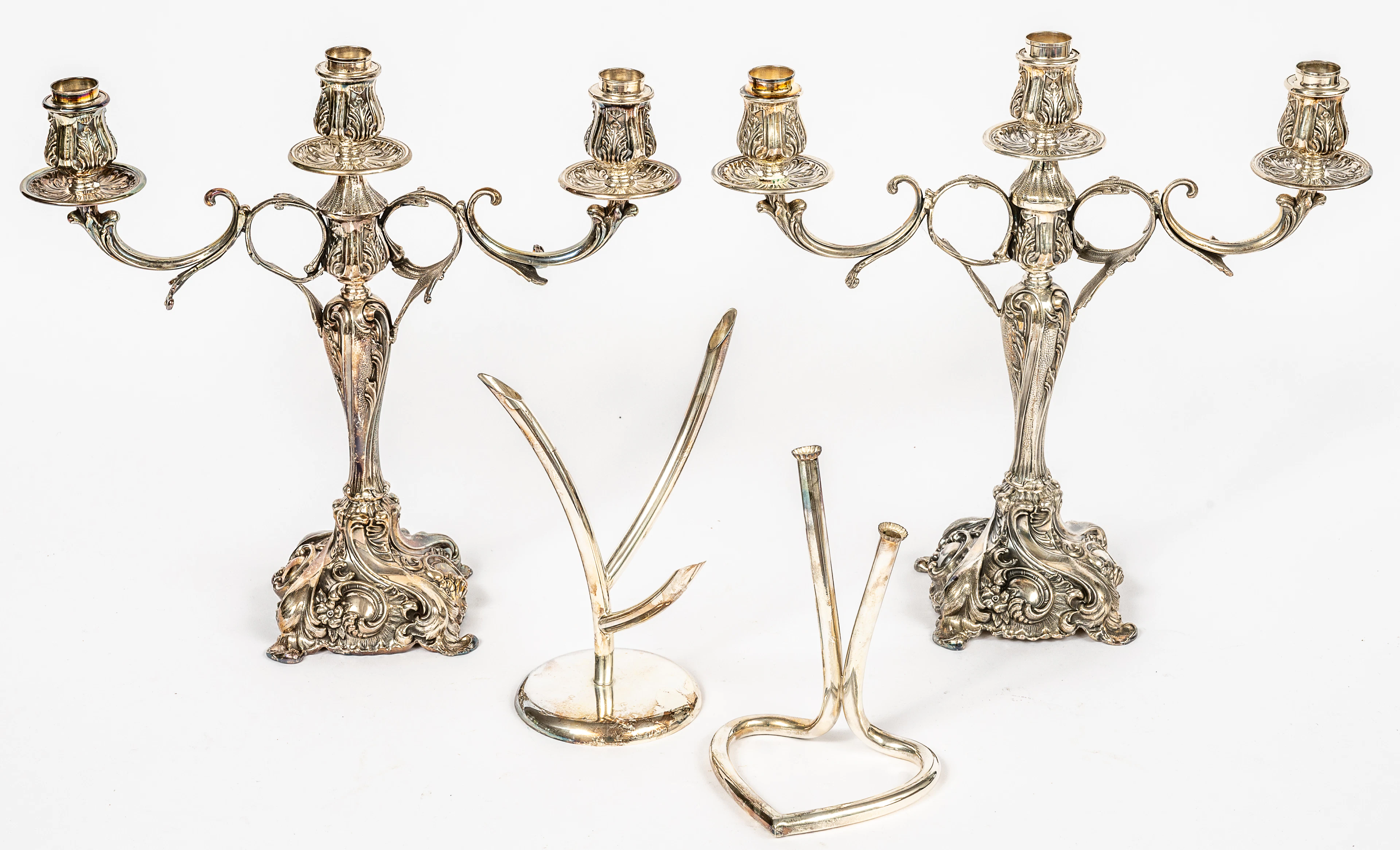 Lot 281: A PAIR OF PERUVANIAN CAMUSSO ROCOCO-STYLE CANDELABRA AND