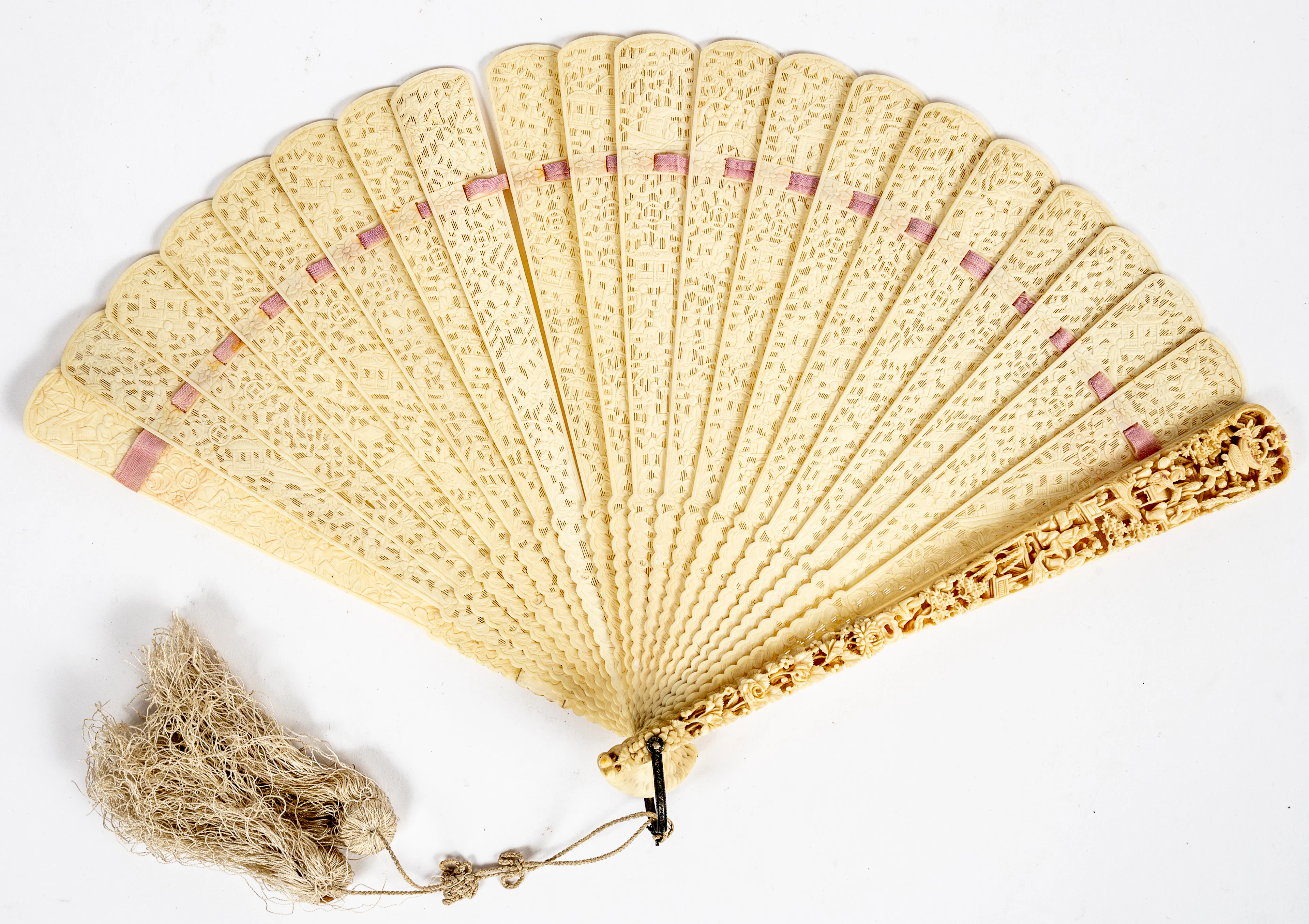 Lot 57: (11) CHINESE BRISÉ FAN WITH FINELY CARVED SCENES