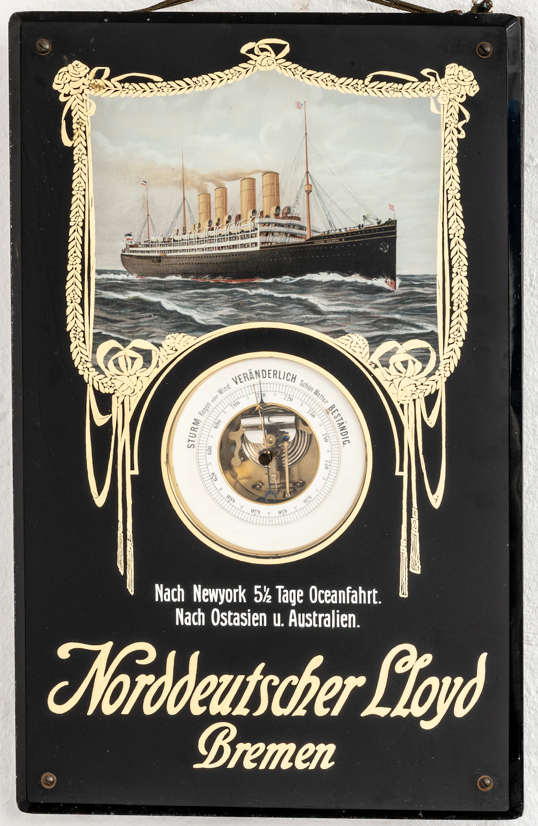 Lot 376: BAROMETER WITH ADVERTISING FOR NORDDEUTSCHER LLOYD BREMEN