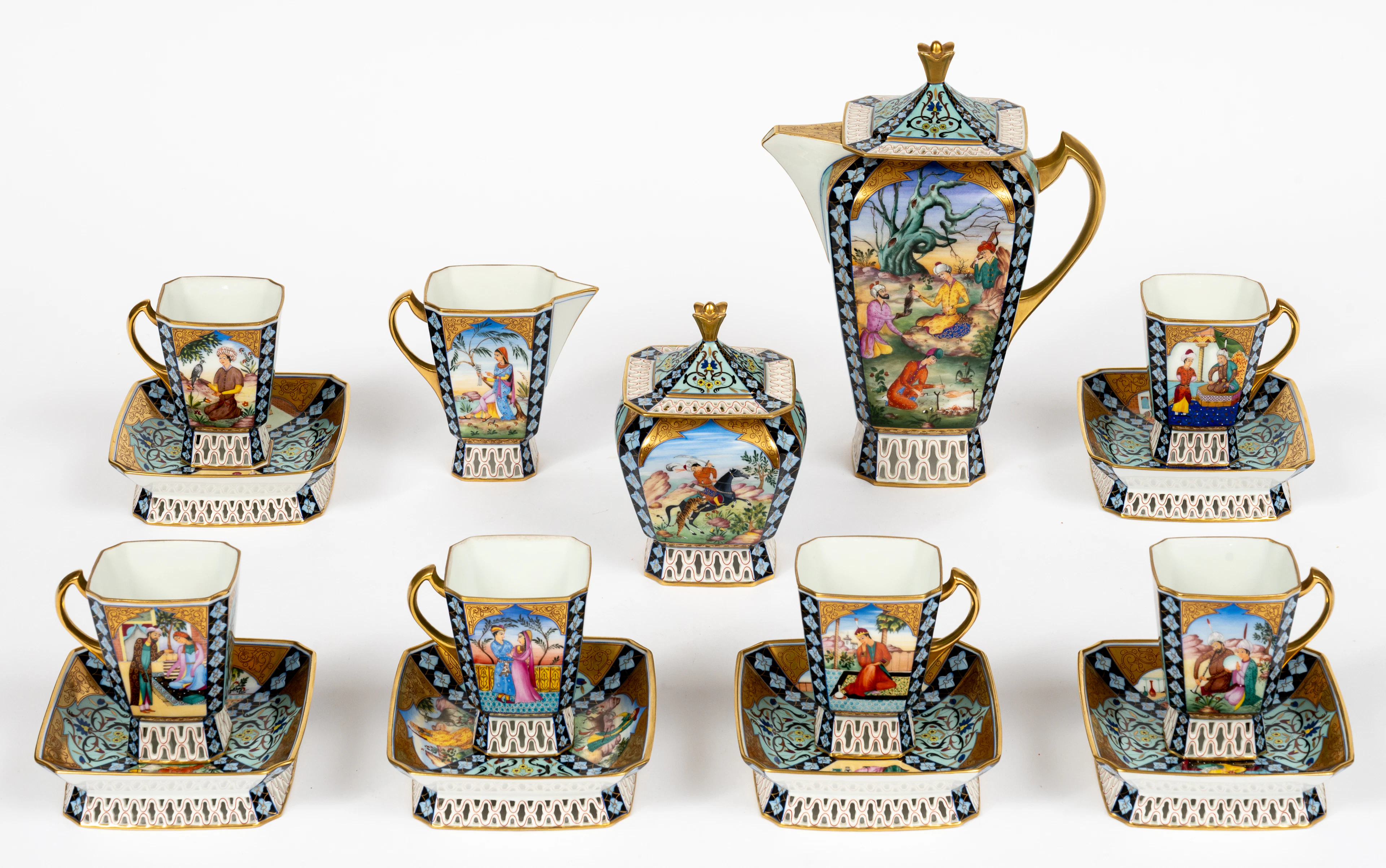 Lot 211: HEREND COFFEE SERVICE WITH PERSIAN-STYLE DECOR