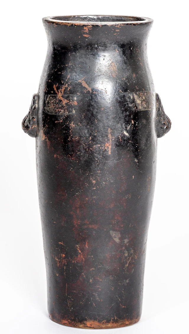 Lot 15: CHINESE BRONZE VASE WITH LION HEADED EARS
