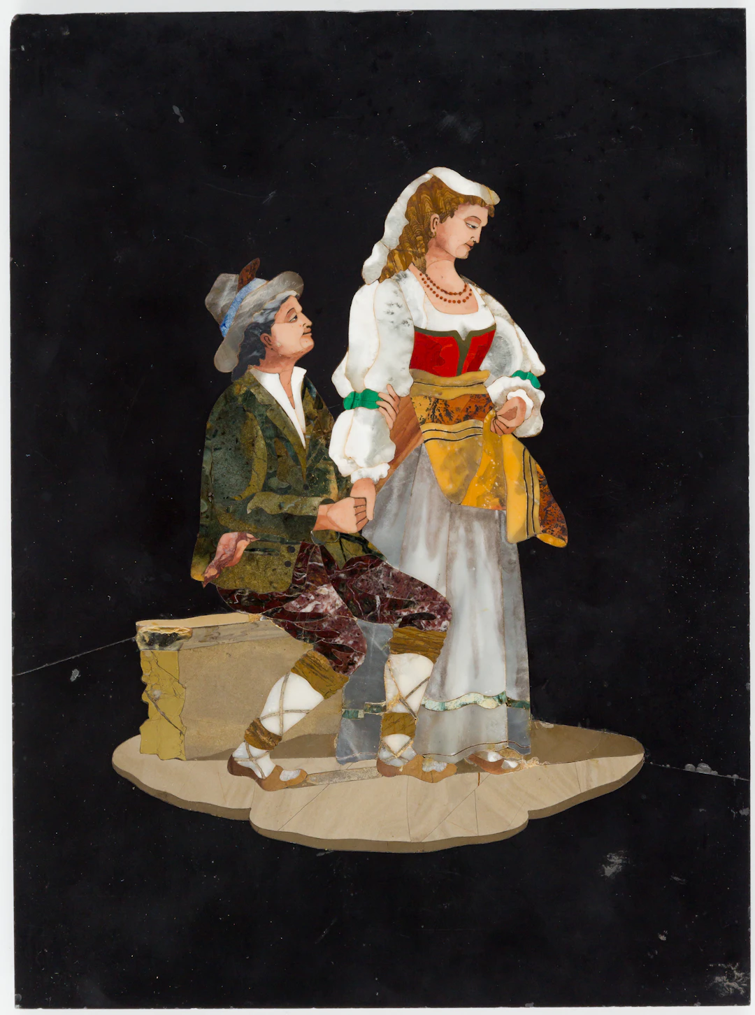 Lot 337: (146) PIETRA DURA PLAQUE SHOWING A YOUNG COUPLE IN RURAL