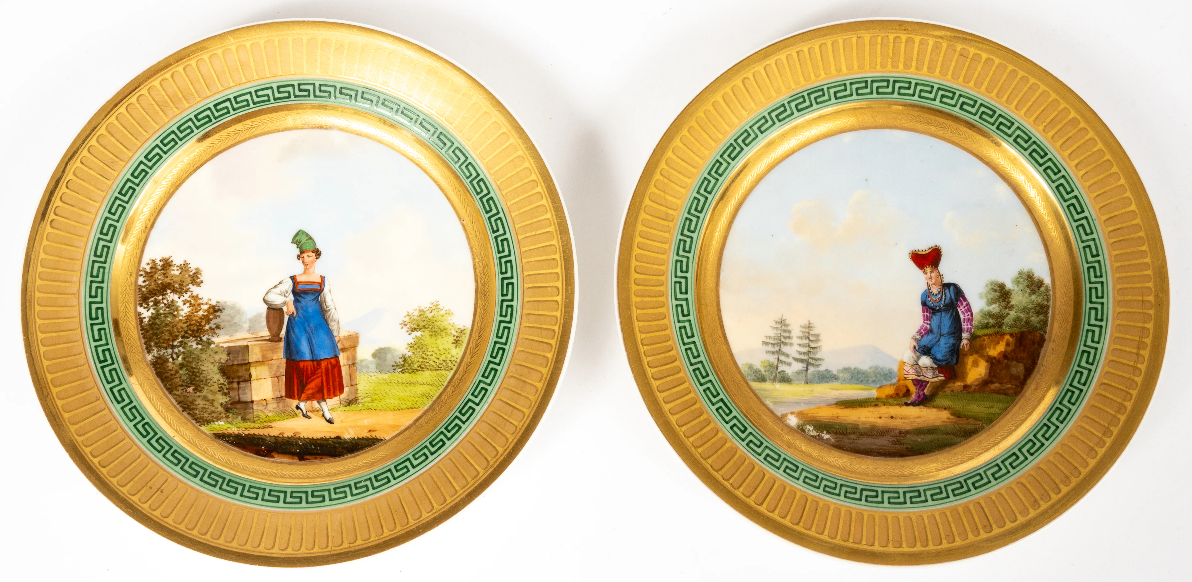 Lot 176: (40,41) DENUELLE CABINET PLATES SHOWING WOMEN IN TRADITIONAL COSTUME