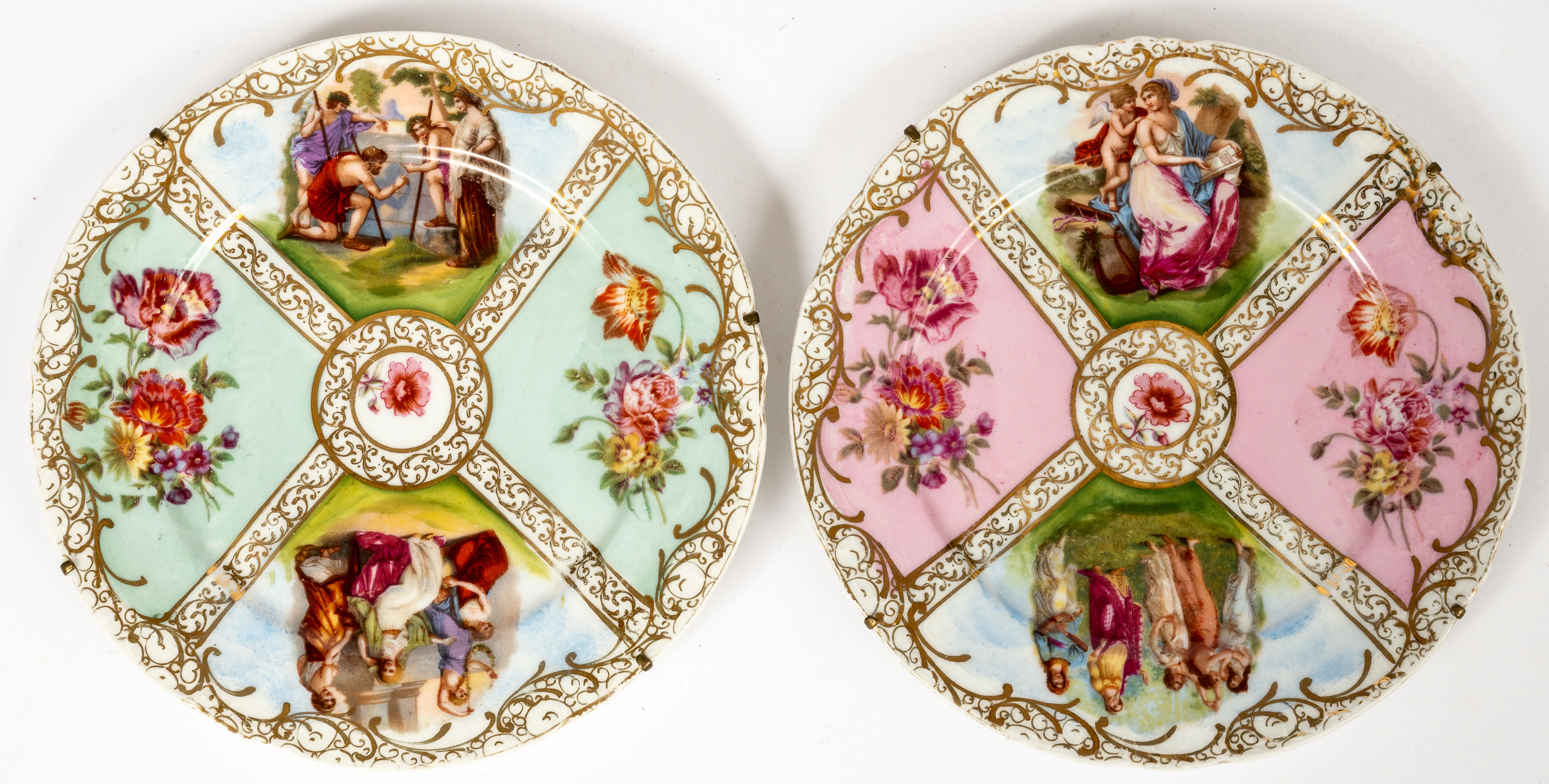 Lot 155: (2,3) 2 DECORATIVE PLATES WITH MYTHOLOGICAL SCENES AND FLORAL DECOR