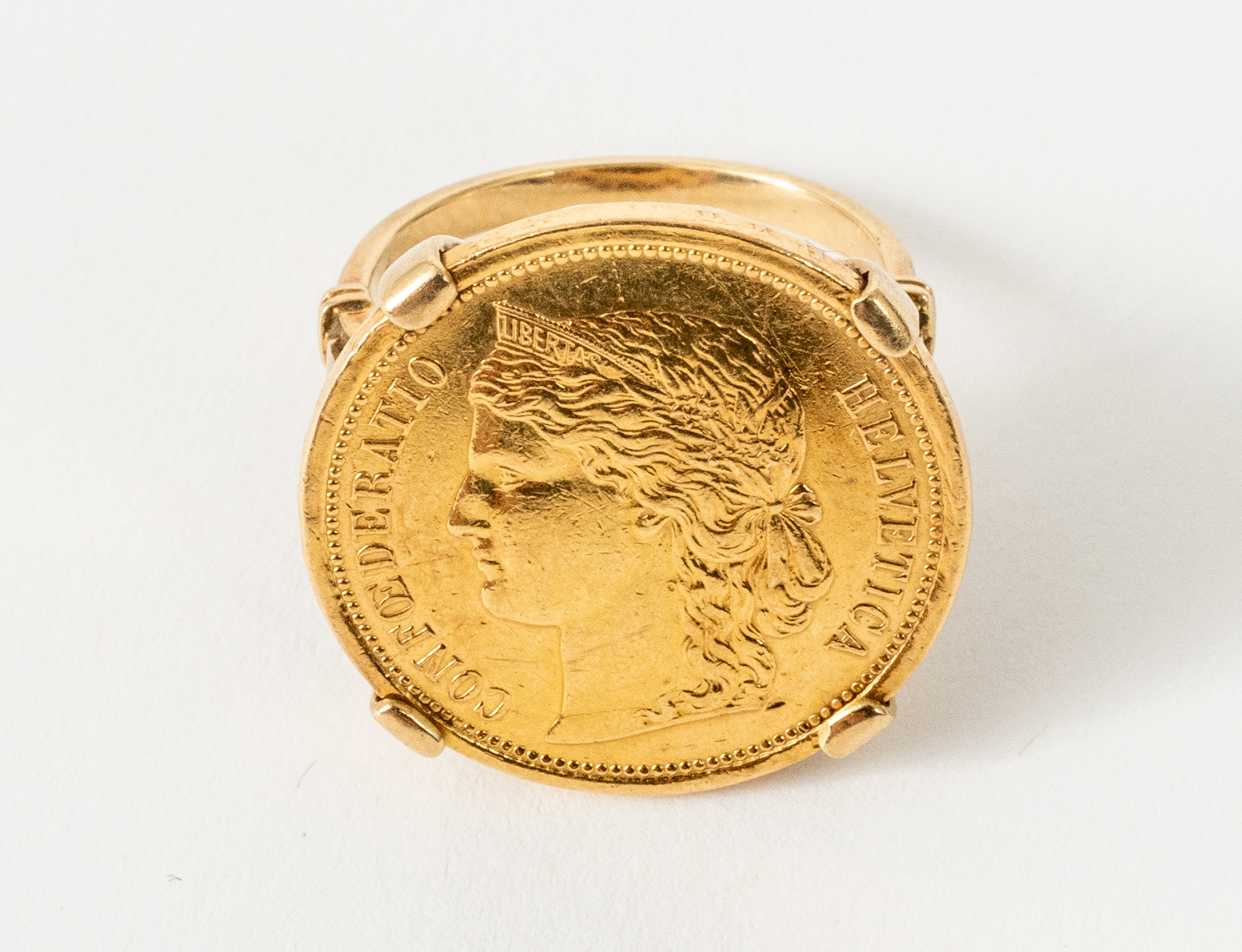 GOLD RING WITH COIN "20 FRANCS HELVETIA"