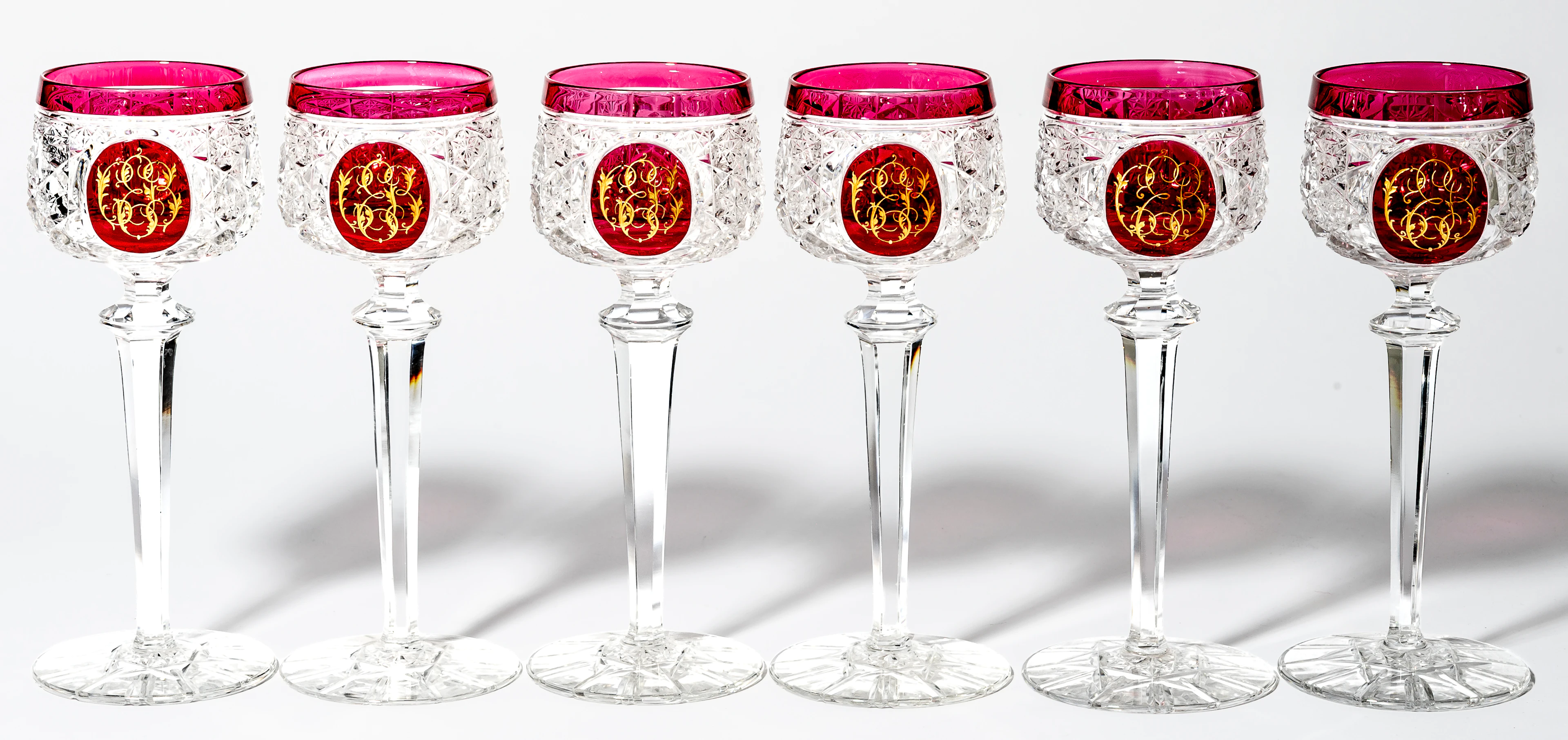 Lot 98: (19) SET OF 6 MONOGRAMMED WINE GLASSES