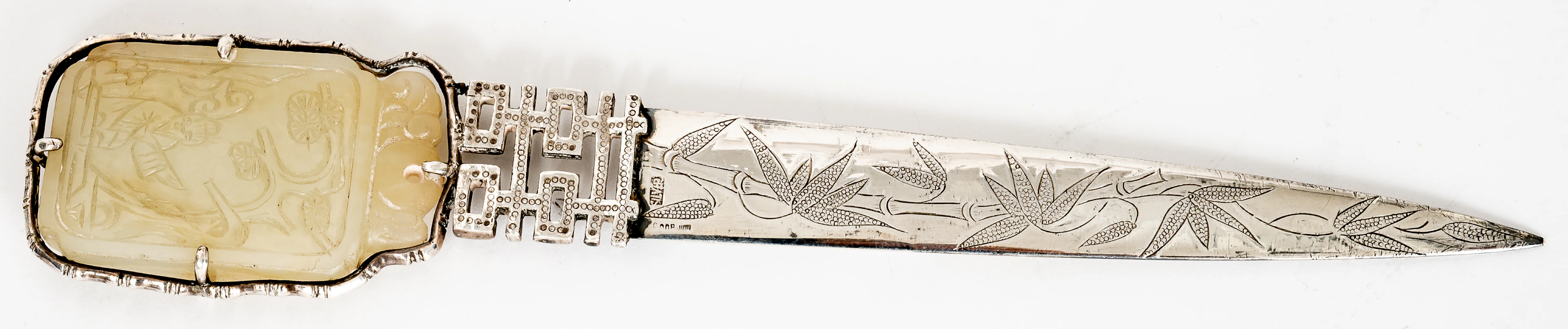 Lot 64: CHINESE SILVER LETTER OPENER WITH JADE HANDLE