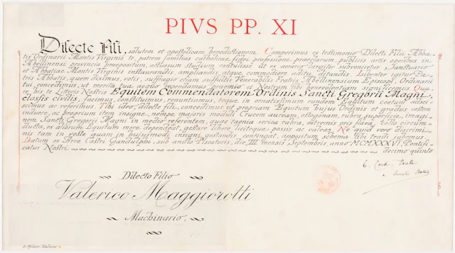 Lot 408: DOCUMENT IN THE NAME OF POPE PIUS XI, SIGNED BY EUGENIO PACELLI