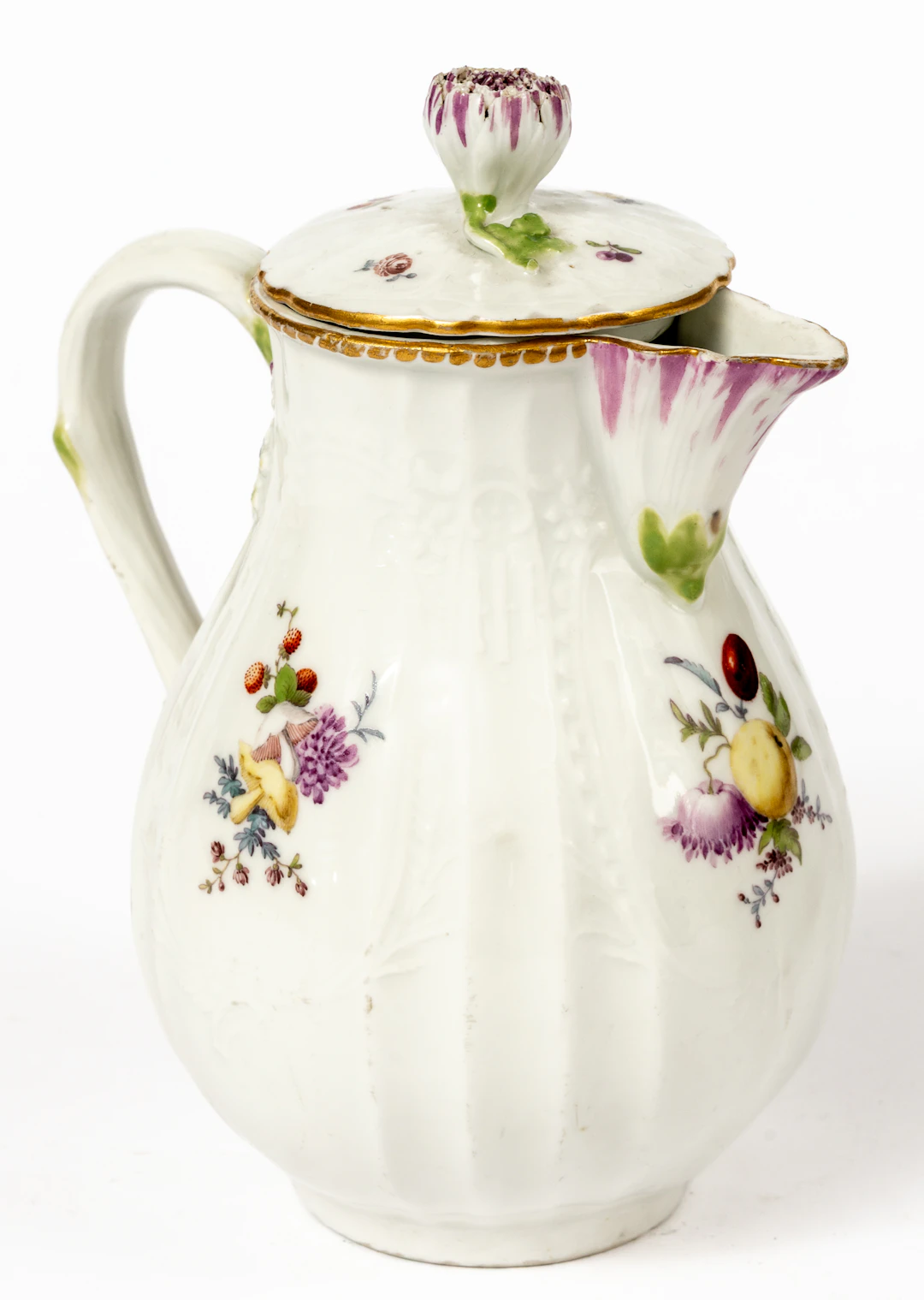 Lot 147: (100) MEISSEN COFFEE POT WITH FLORAL AND FRUIT DECOR